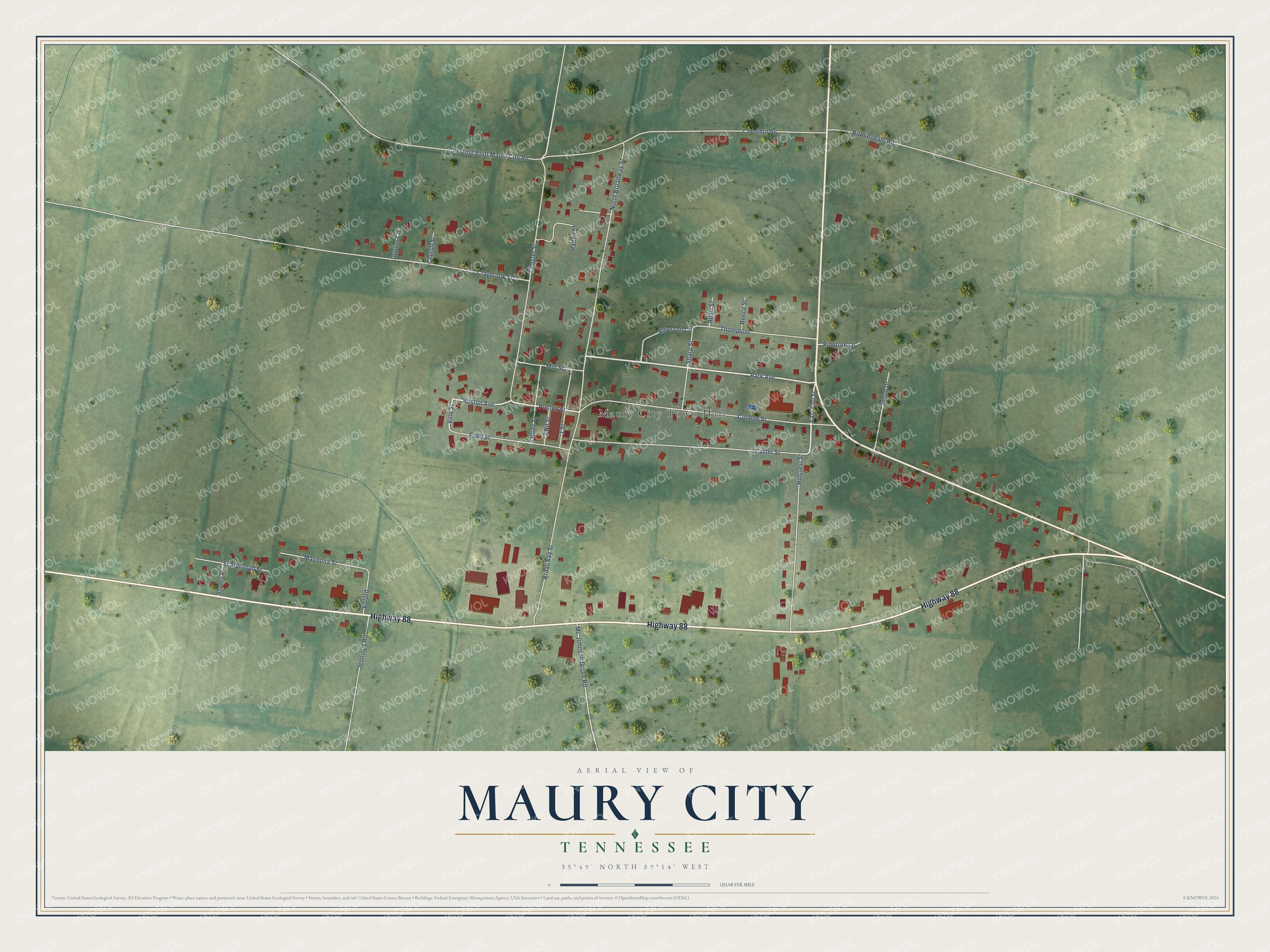 Watermarked full-map preview of Maury City, Tennessee