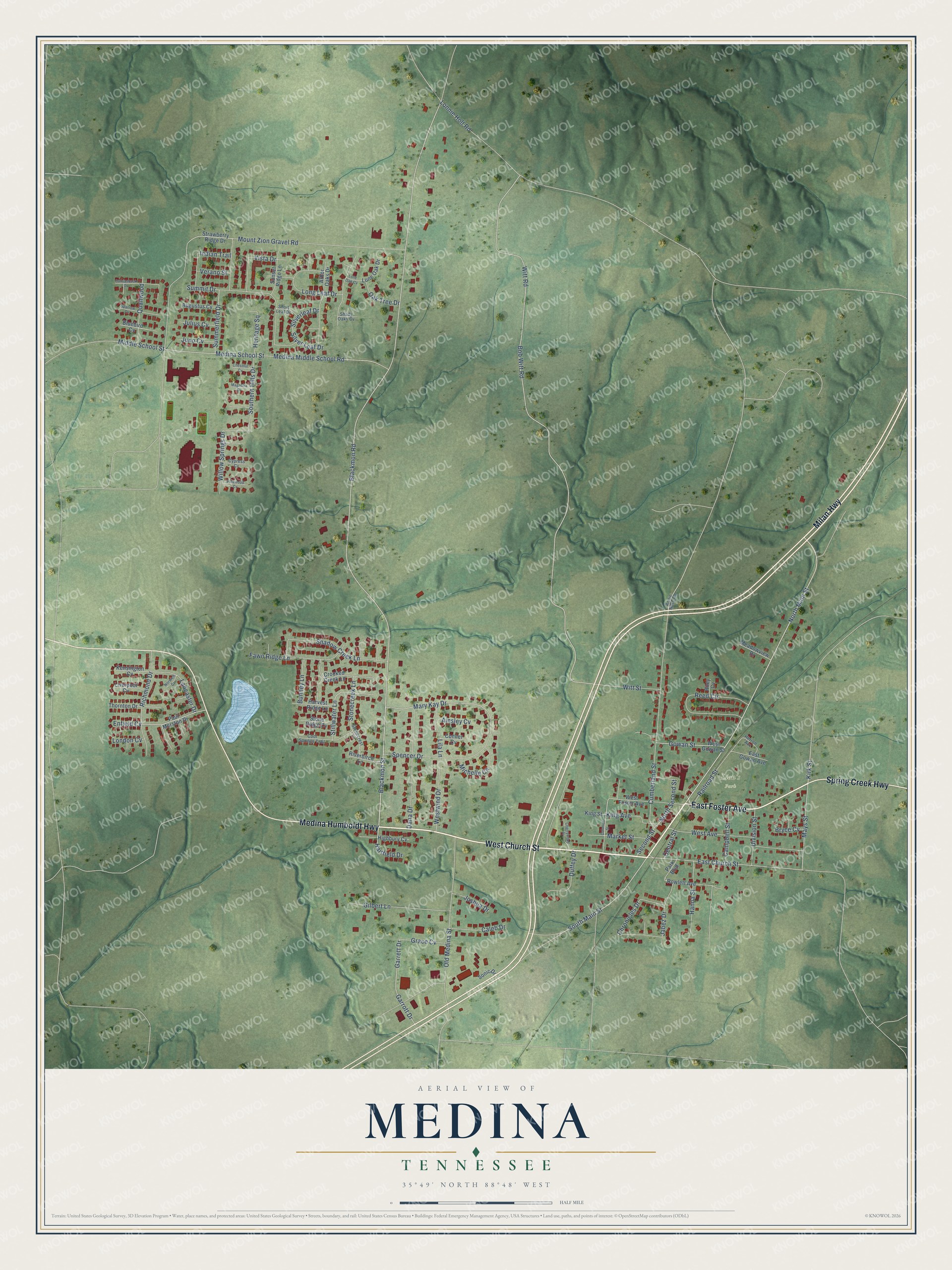 Watermarked full-map preview of Medina, Tennessee