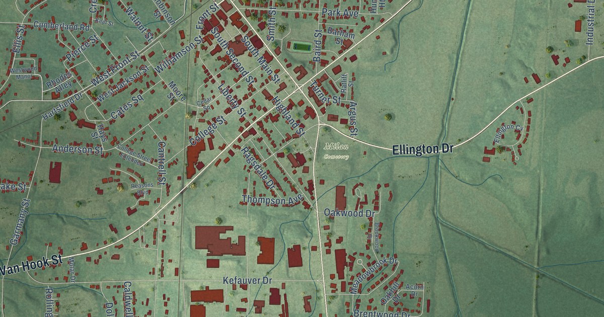 Map of Milan, Tennessee in 2026