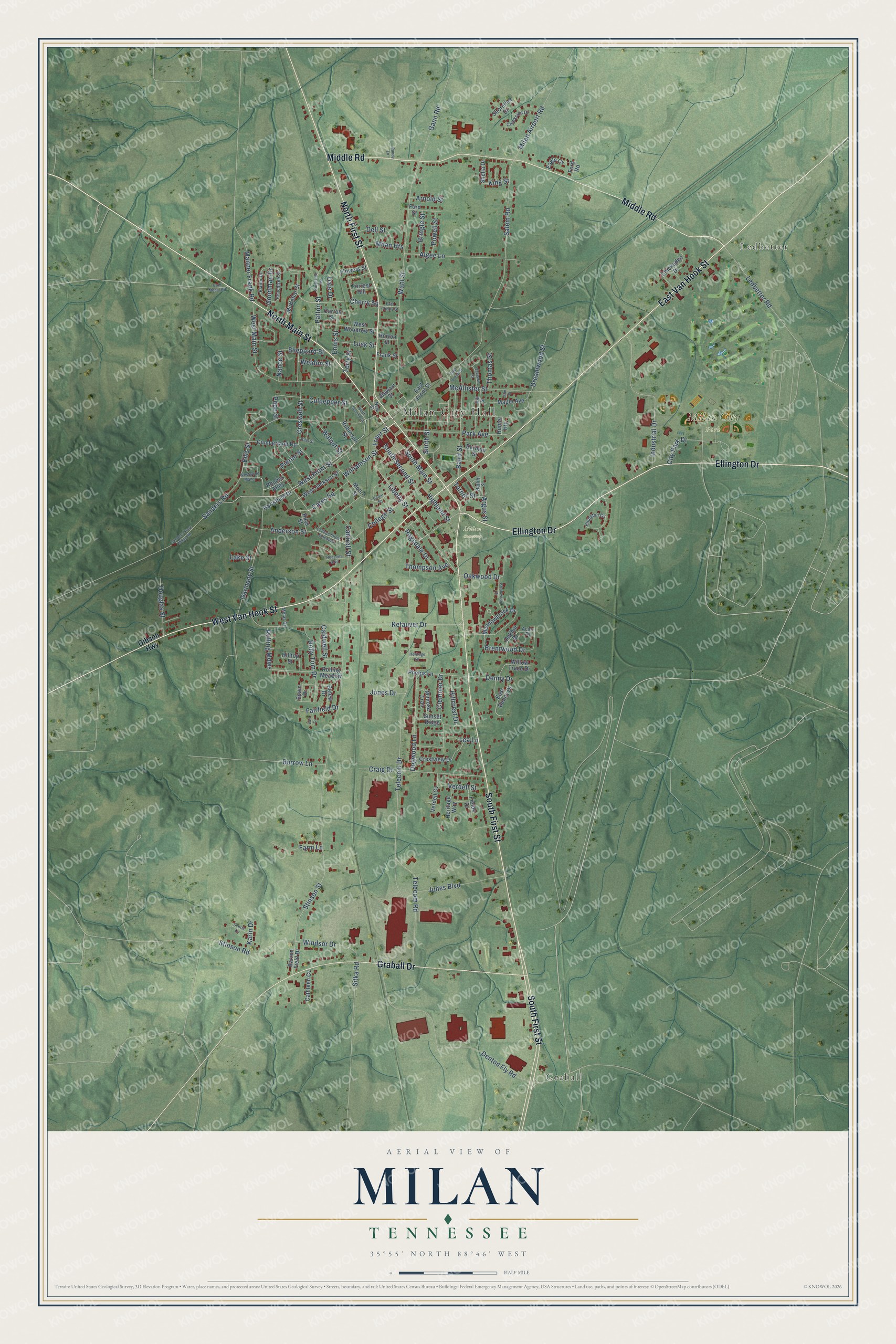 Watermarked full-map preview of Milan, Tennessee