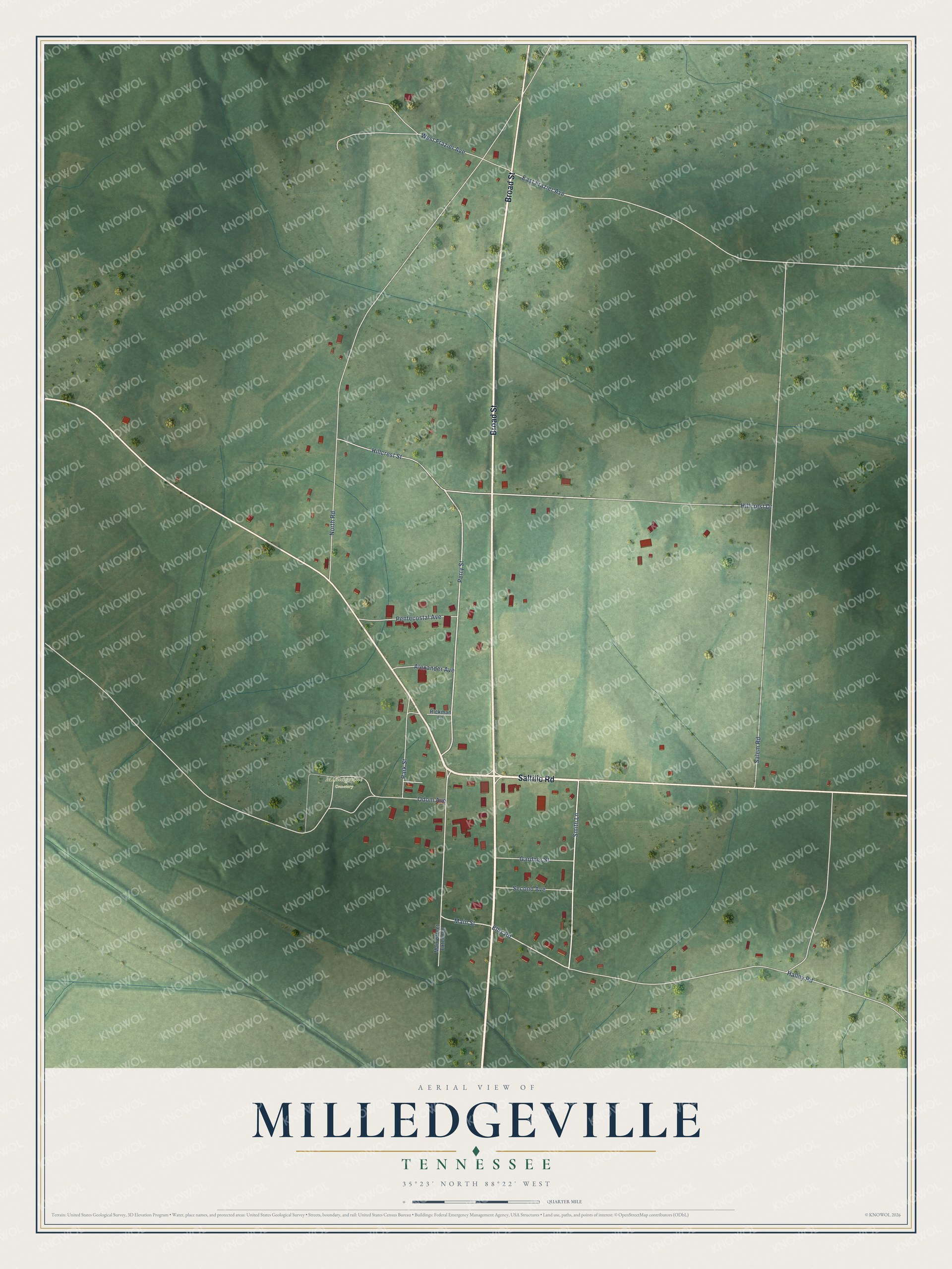 Watermarked full-map preview of Milledgeville, Tennessee