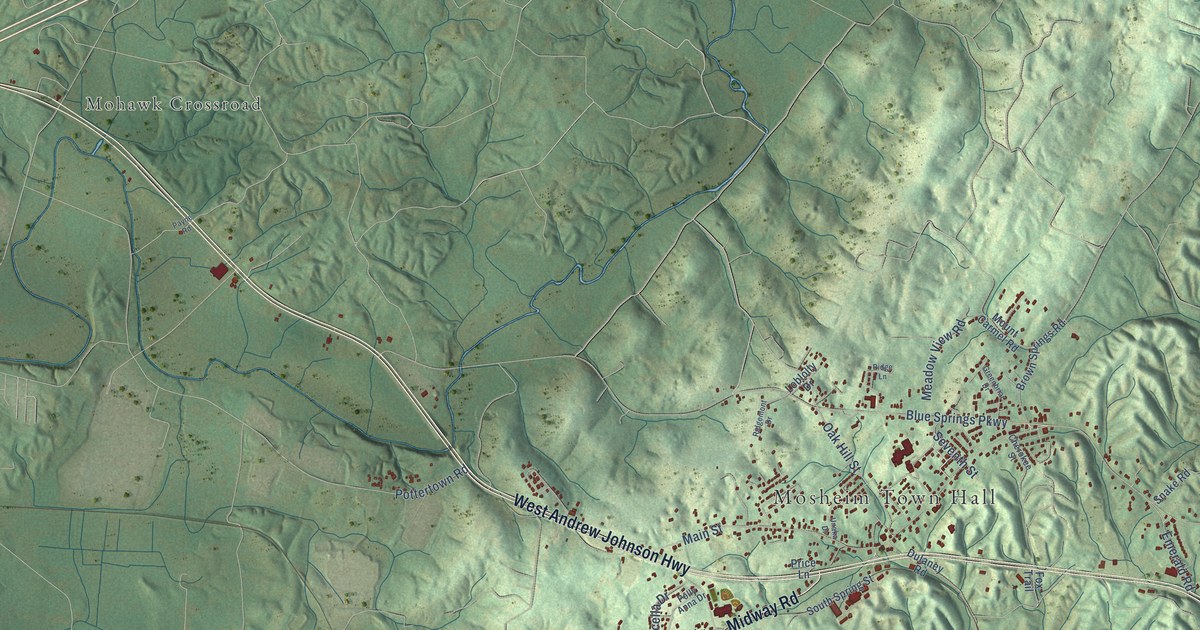 Map of Mosheim, Tennessee in 2026