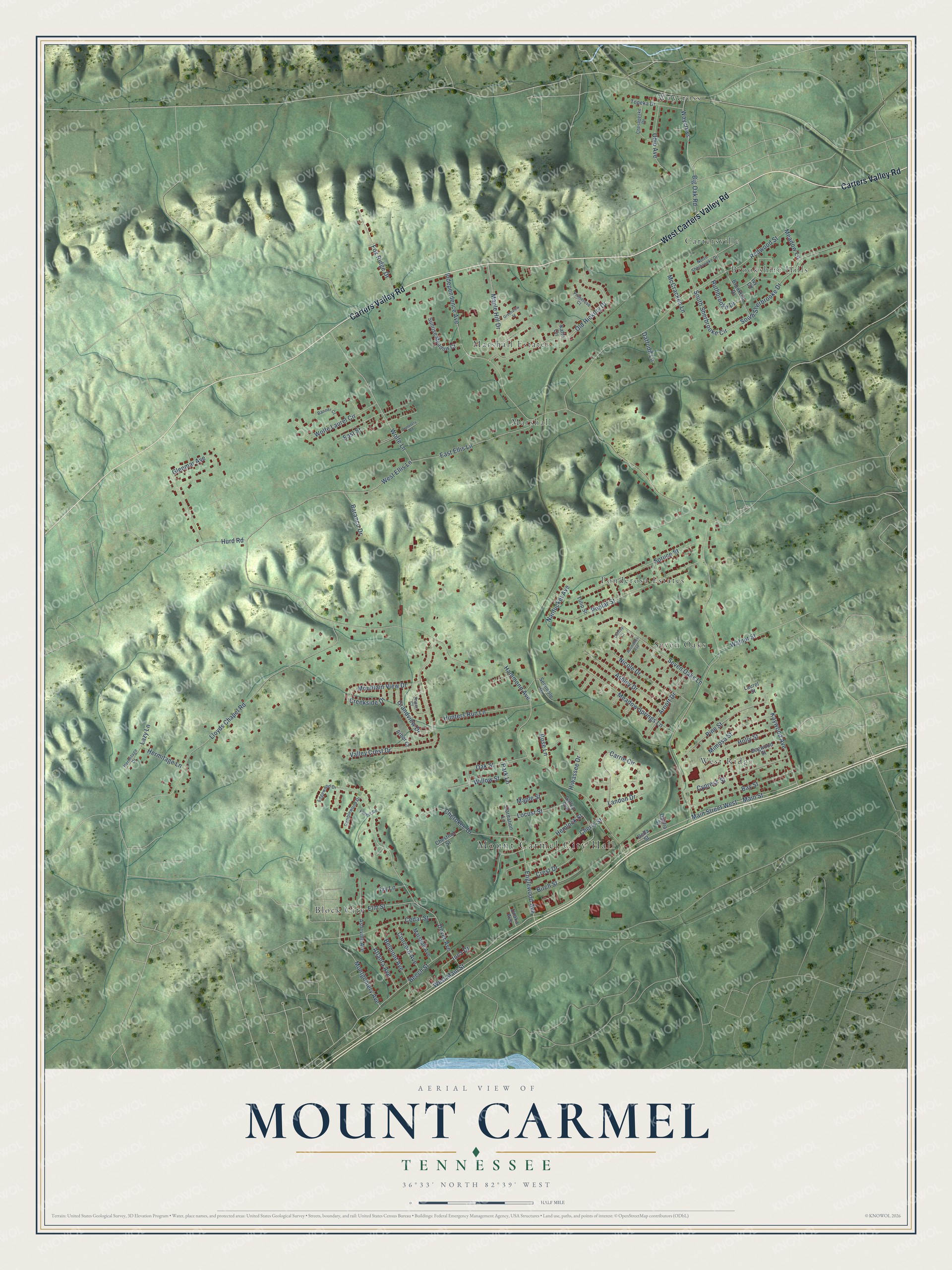Watermarked full-map preview of Mount Carmel, Tennessee