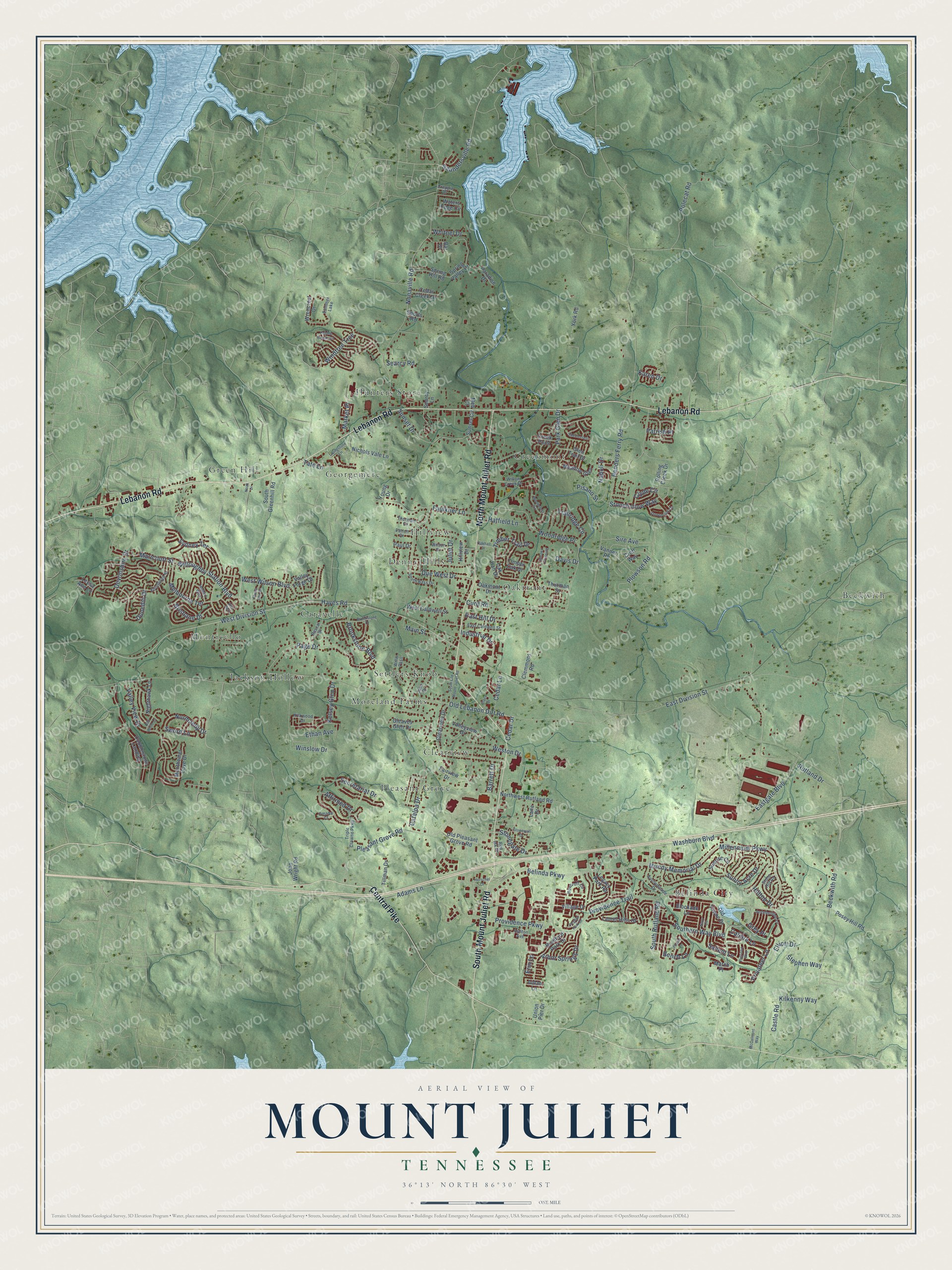 Watermarked full-map preview of Mount Juliet, Tennessee
