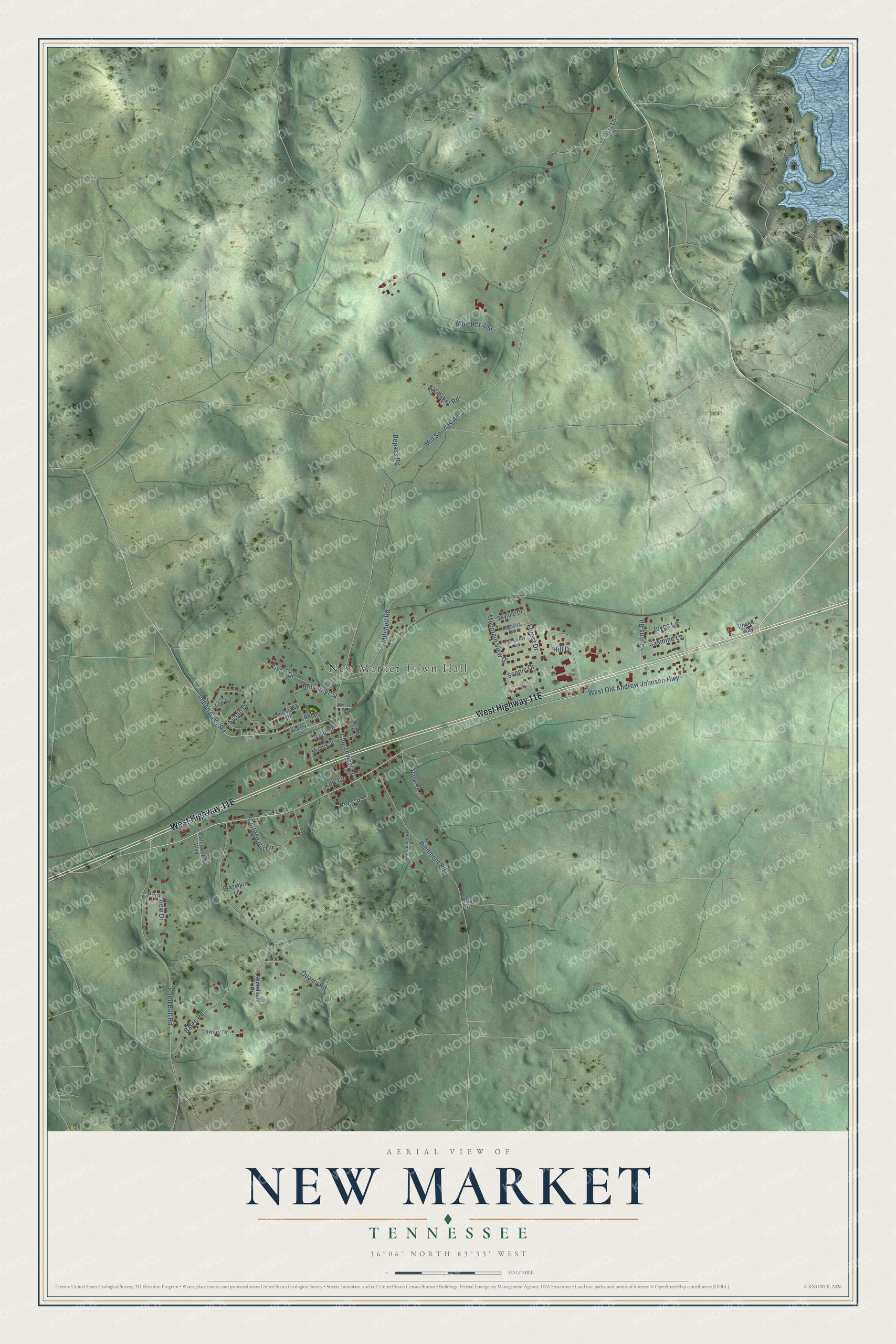 Watermarked full-map preview of New Market, Tennessee