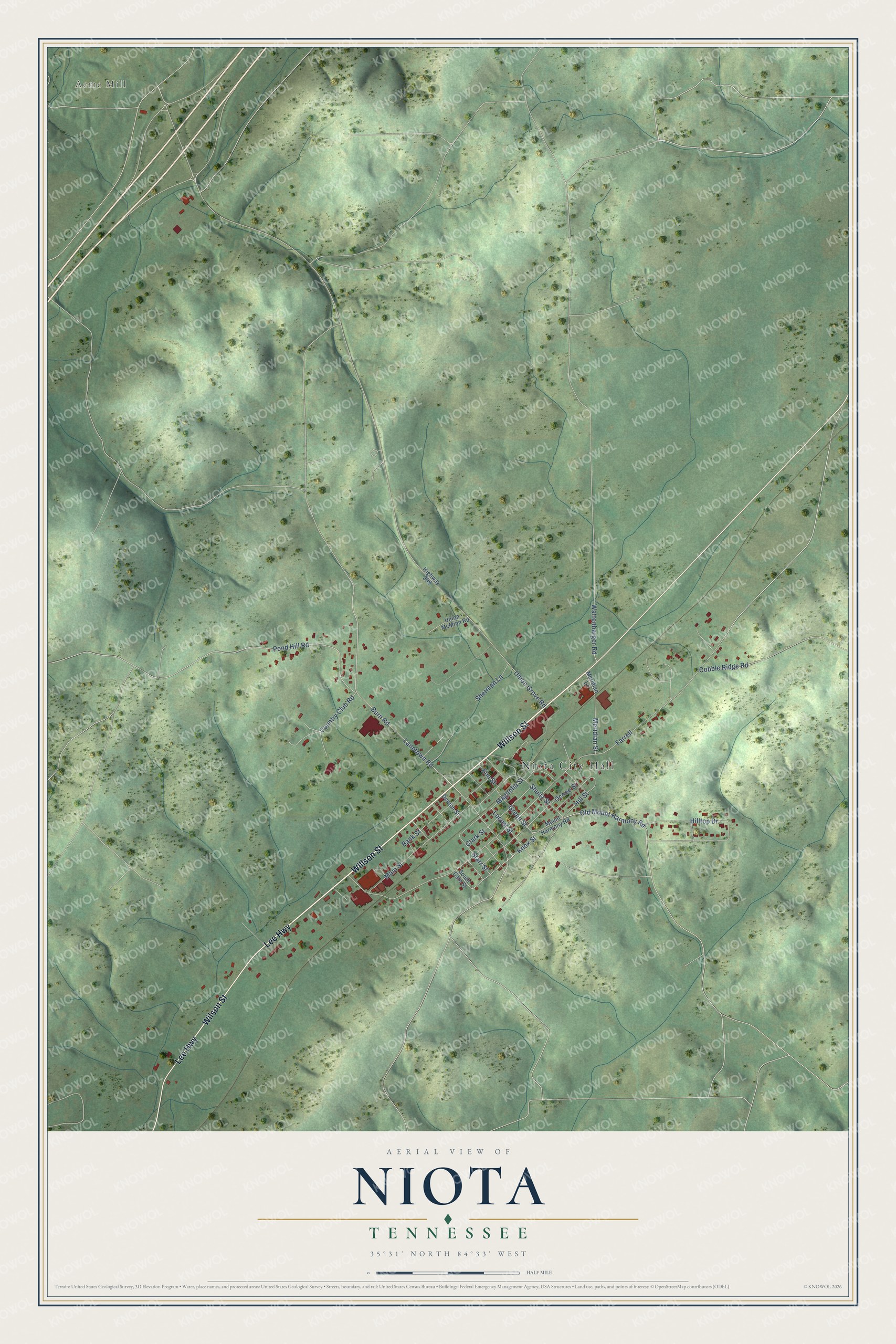Watermarked full-map preview of Niota, Tennessee