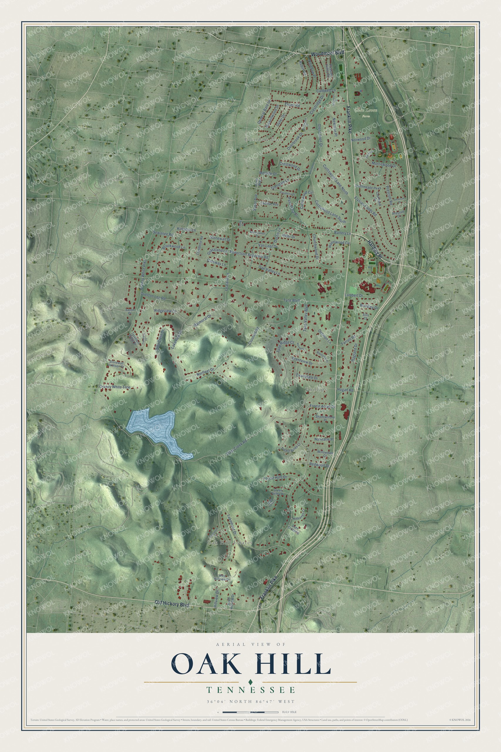 Watermarked full-map preview of Oak Hill, Tennessee