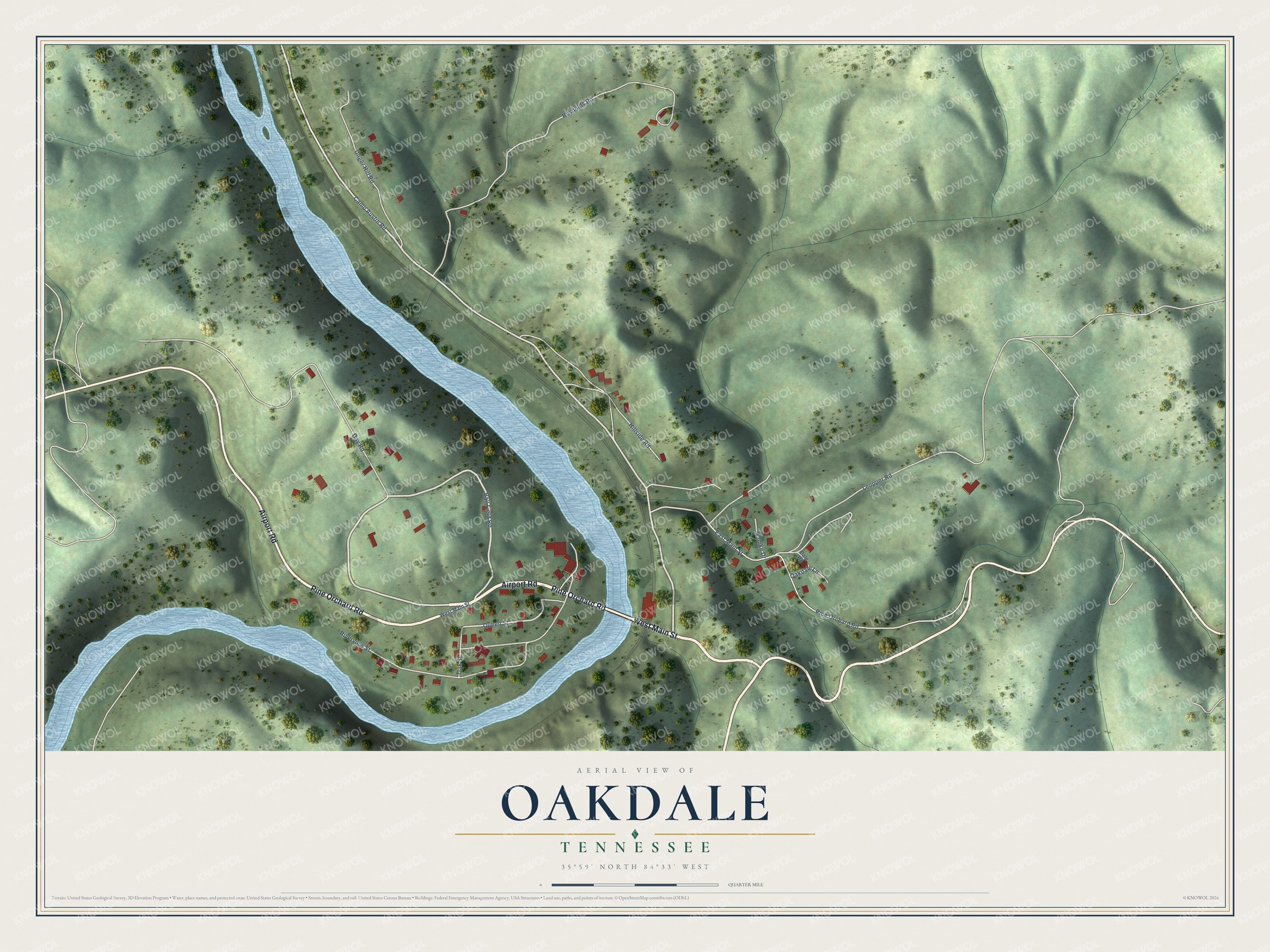 Watermarked full-map preview of Oakdale, Tennessee