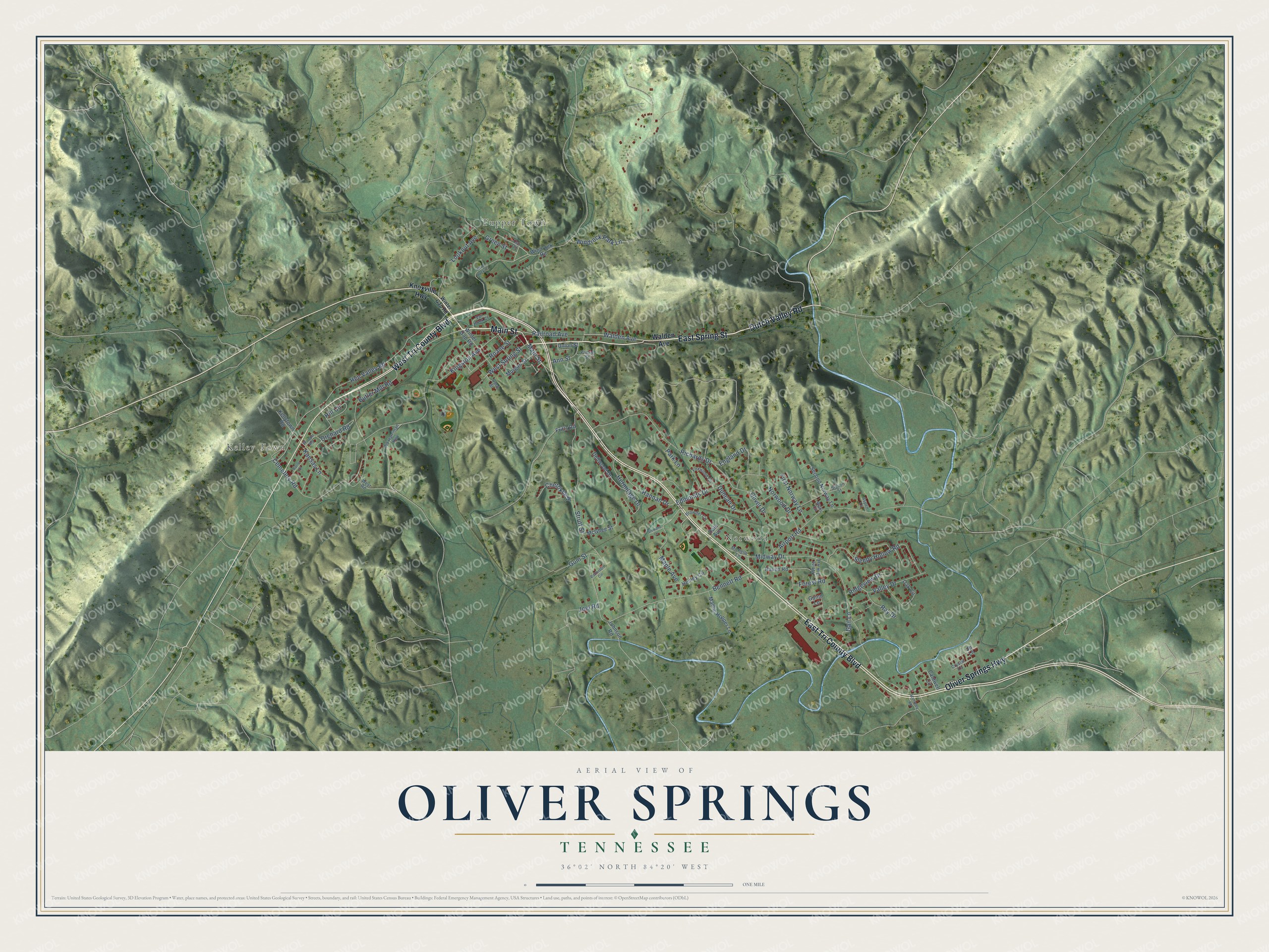 Watermarked full-map preview of Oliver Springs, Tennessee