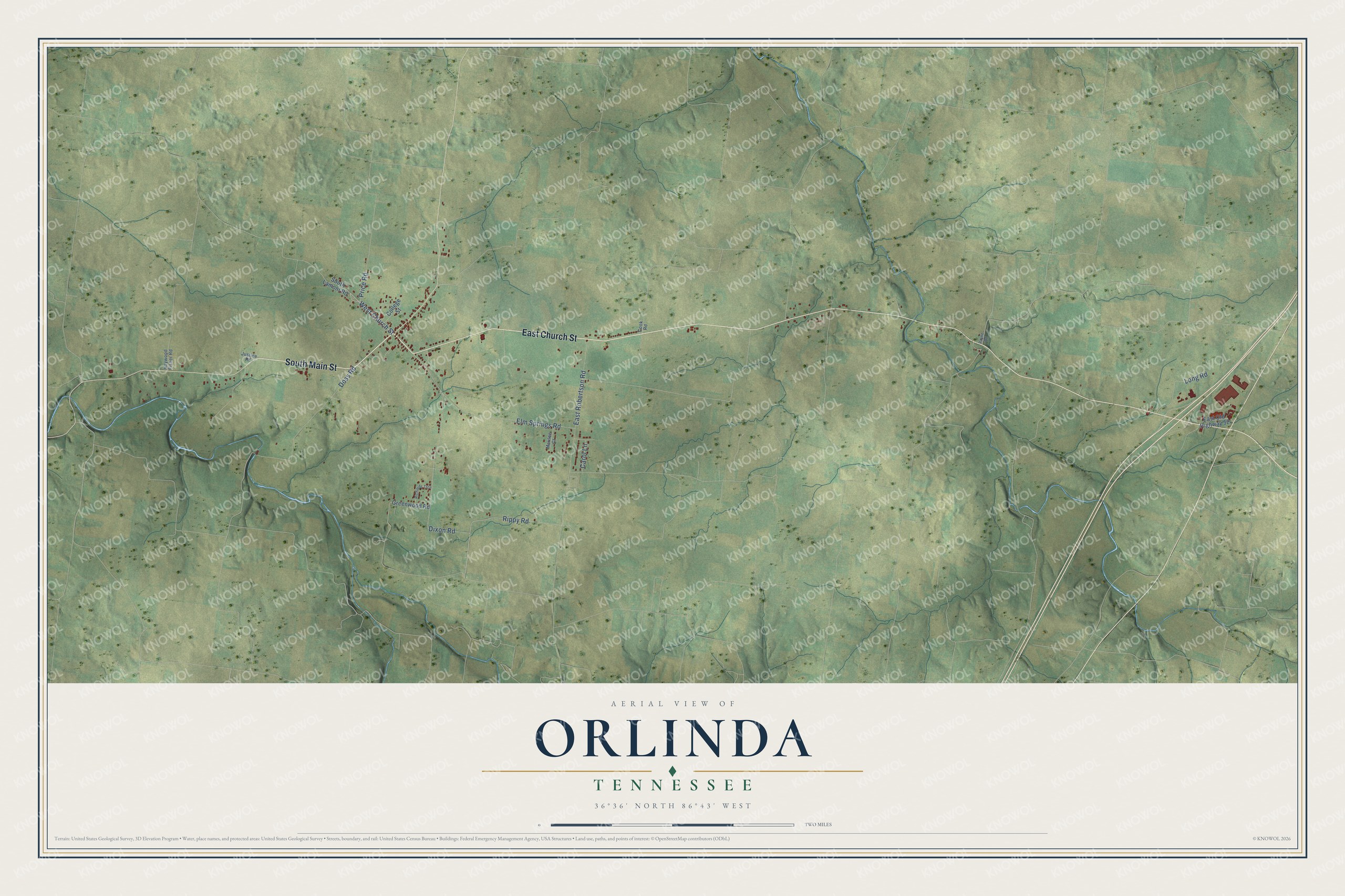 Watermarked full-map preview of Orlinda, Tennessee