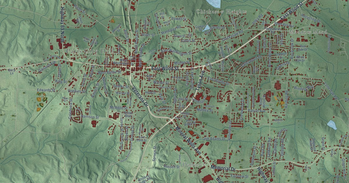 Map of Paris, Tennessee in 2026