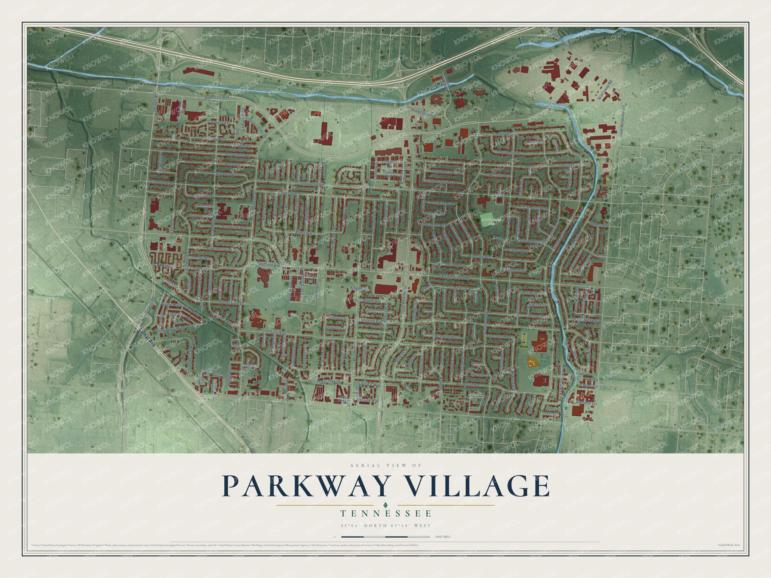 Watermarked full-map preview of Parkway Village, Tennessee