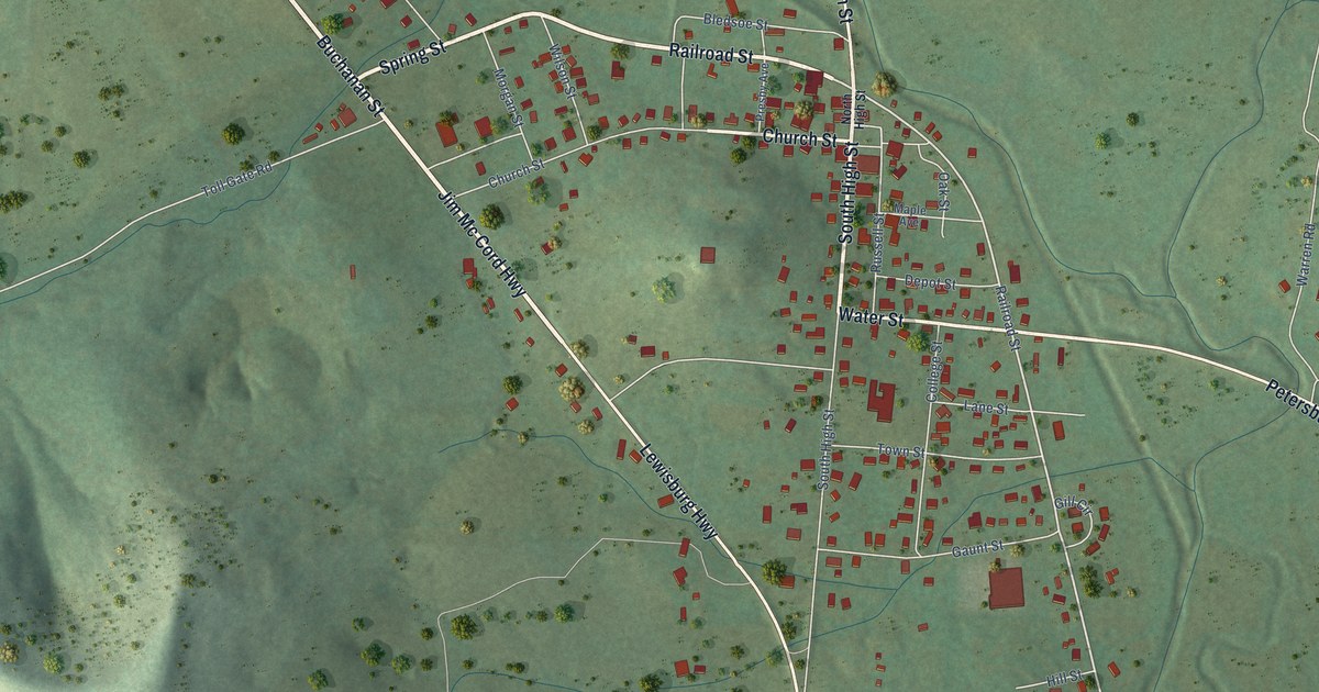 Map of Petersburg, Tennessee in 2026