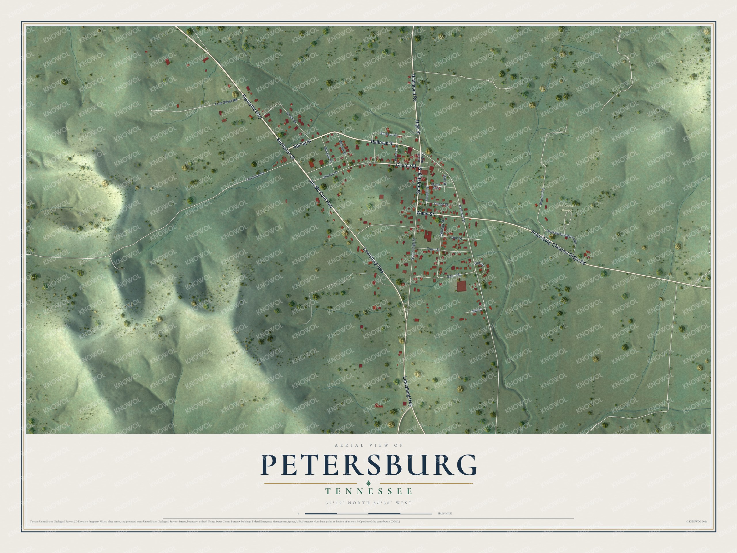 Watermarked full-map preview of Petersburg, Tennessee