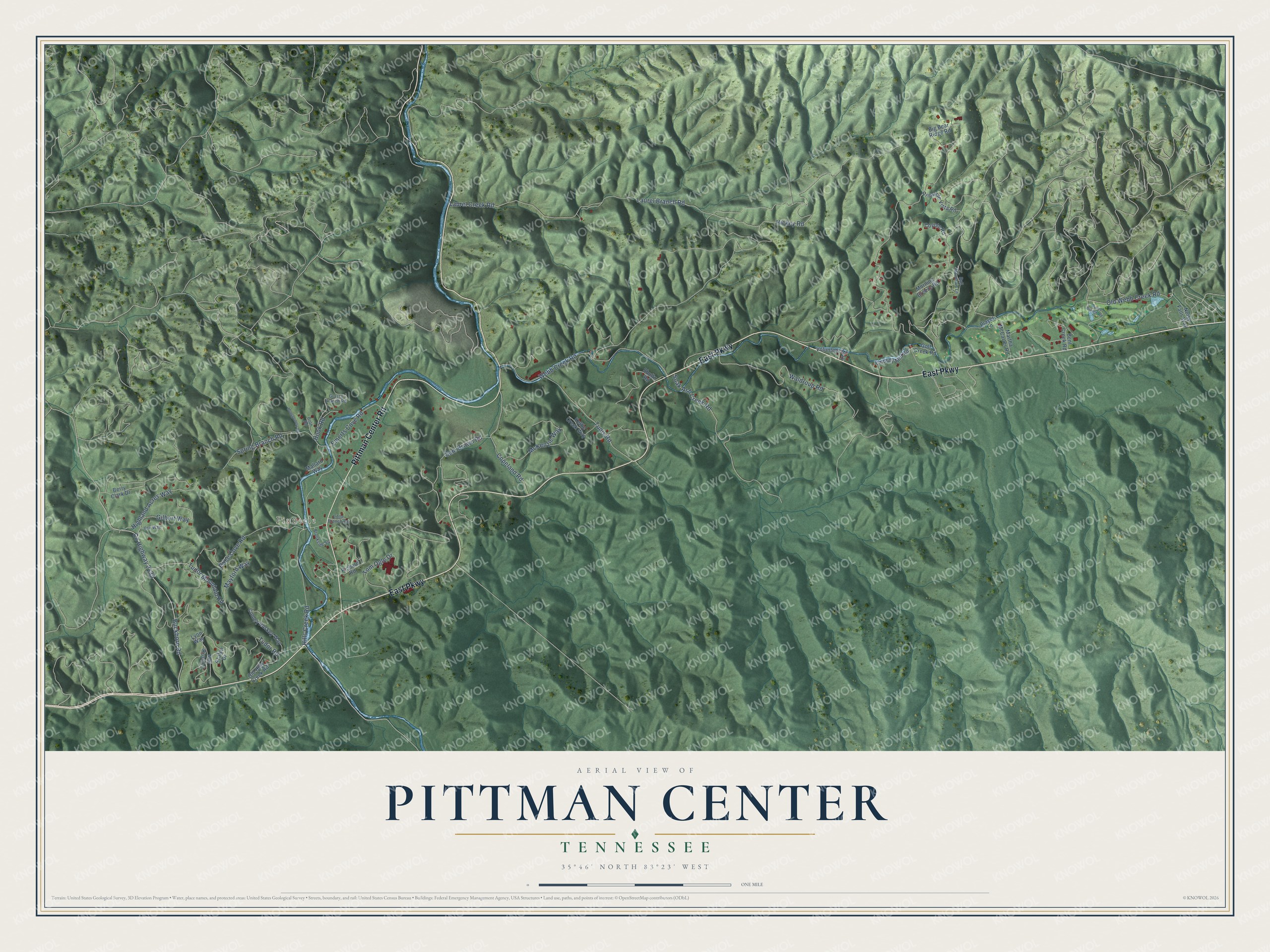 Watermarked full-map preview of Pittman Center, Tennessee