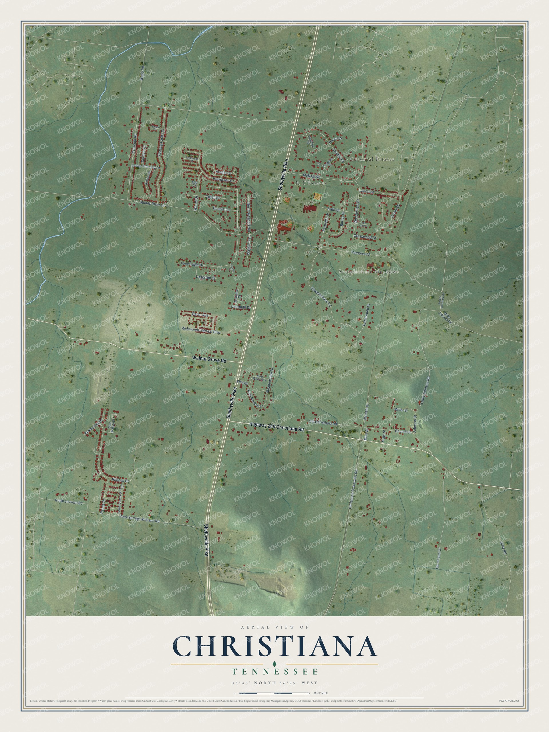 Watermarked full-map preview of Christiana, Tennessee