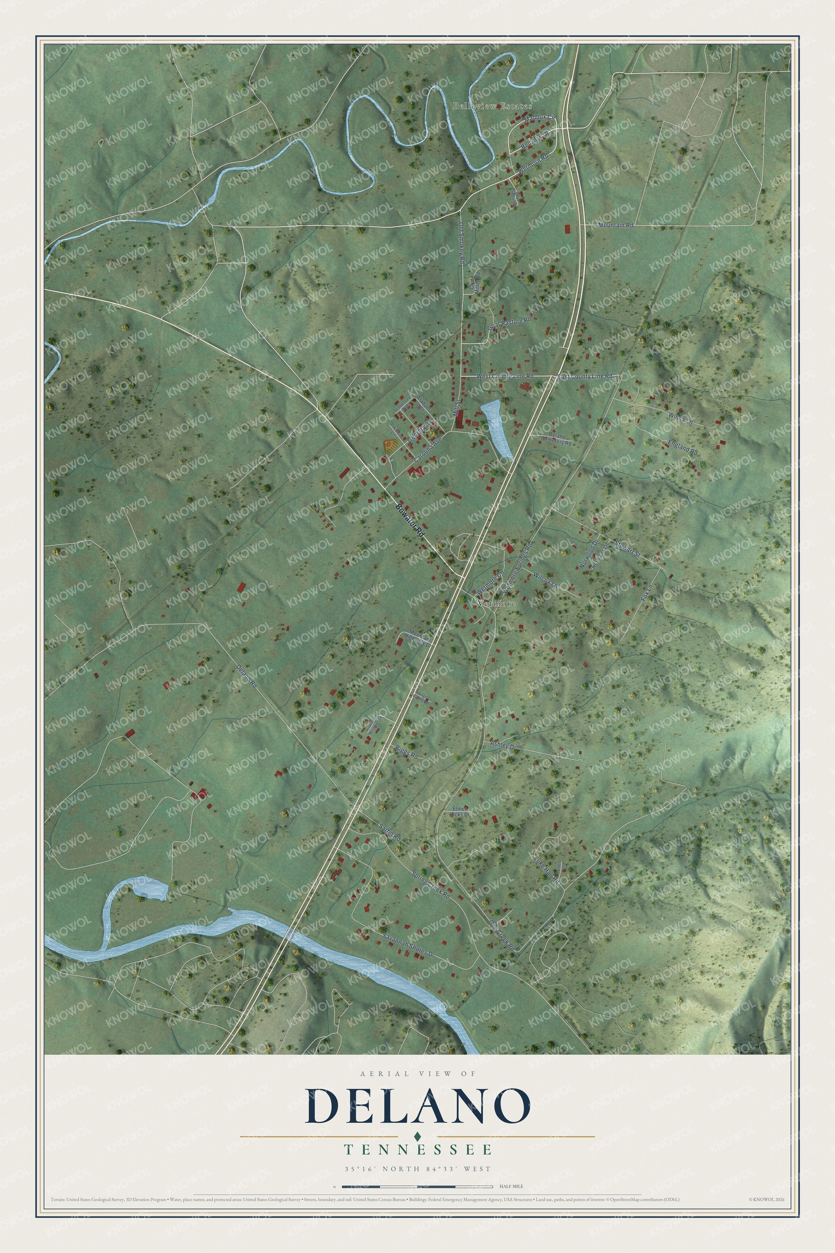 Watermarked full-map preview of Delano, Tennessee