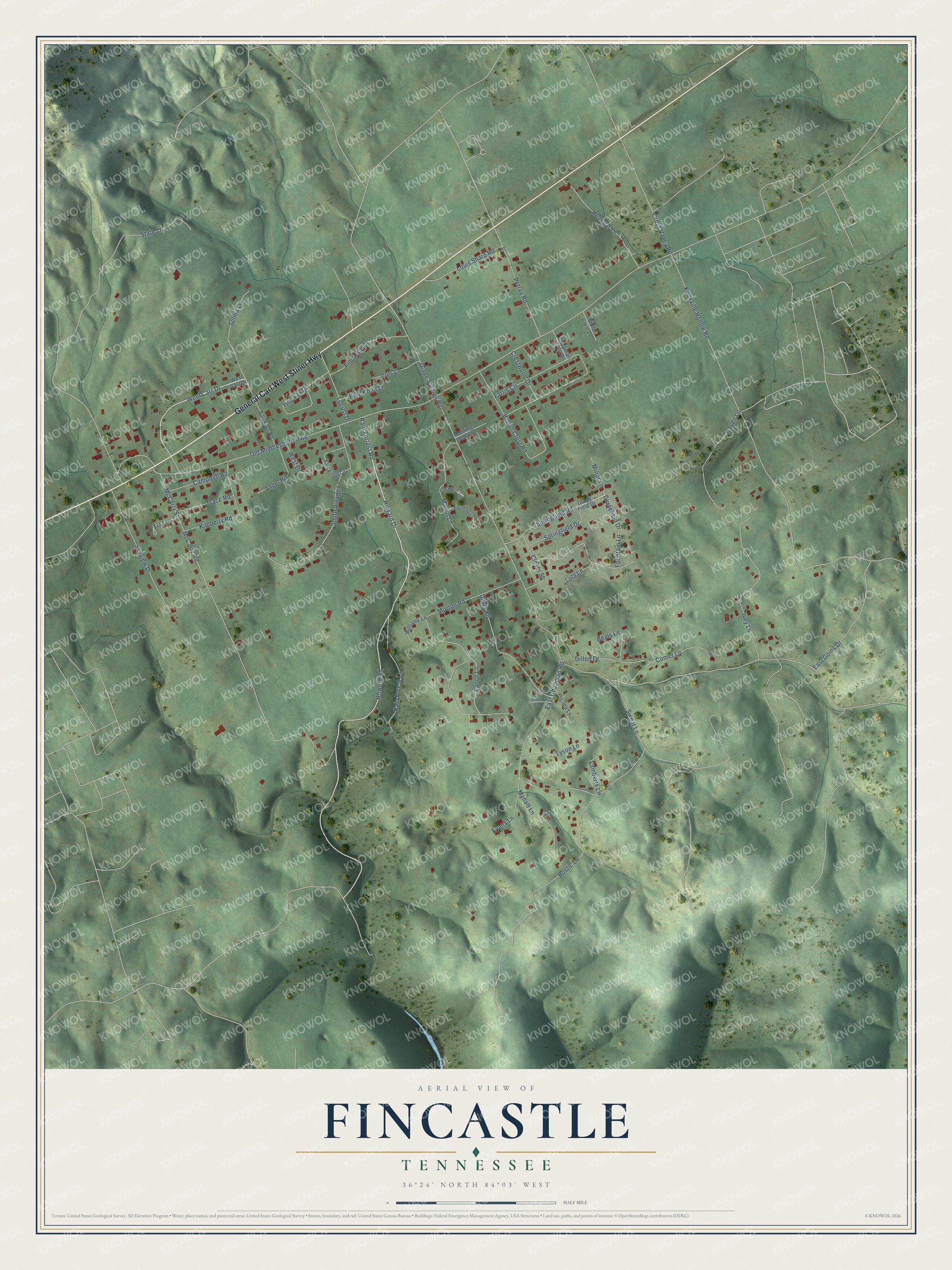 Watermarked full-map preview of Fincastle, Tennessee