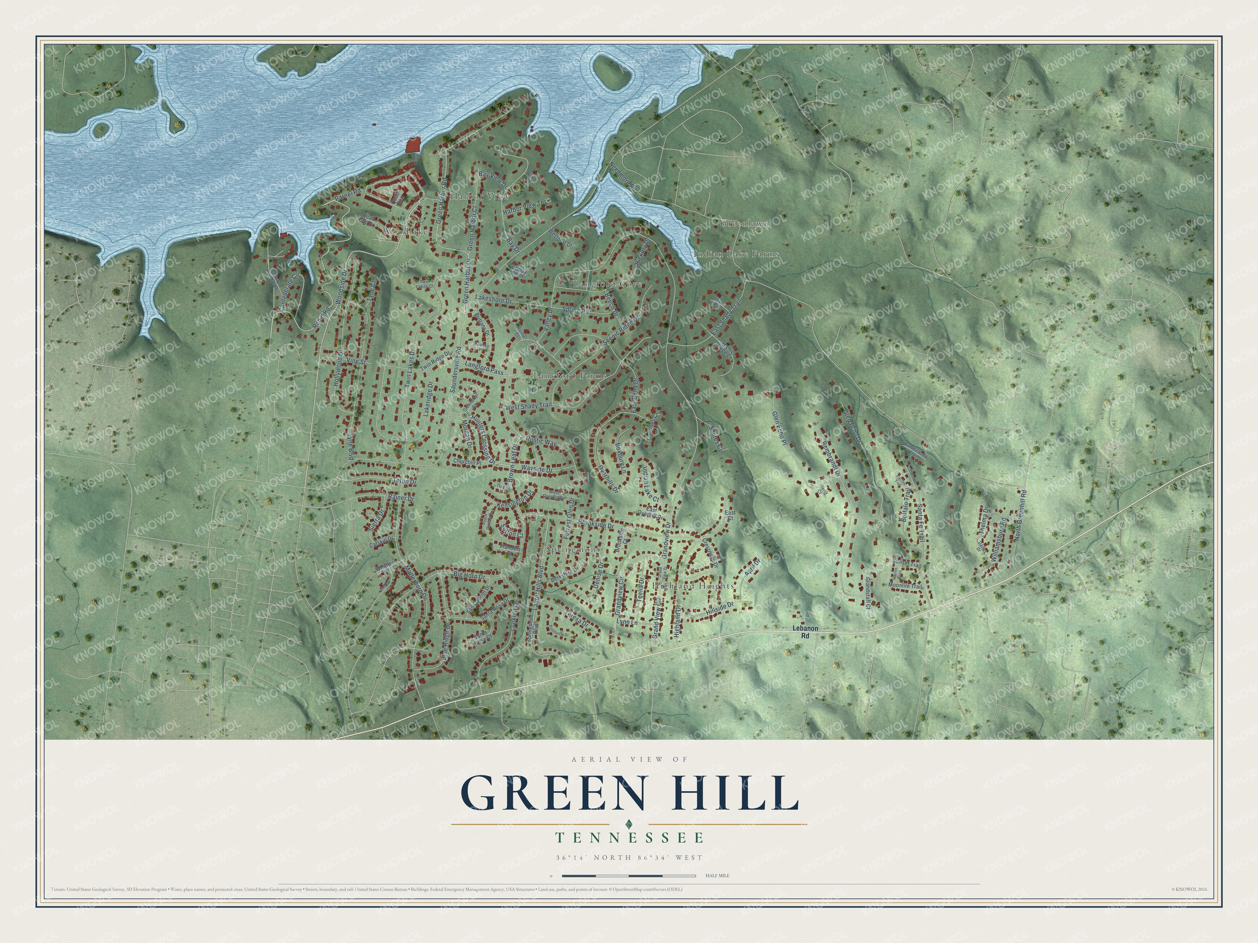 Watermarked full-map preview of Green Hill, Tennessee