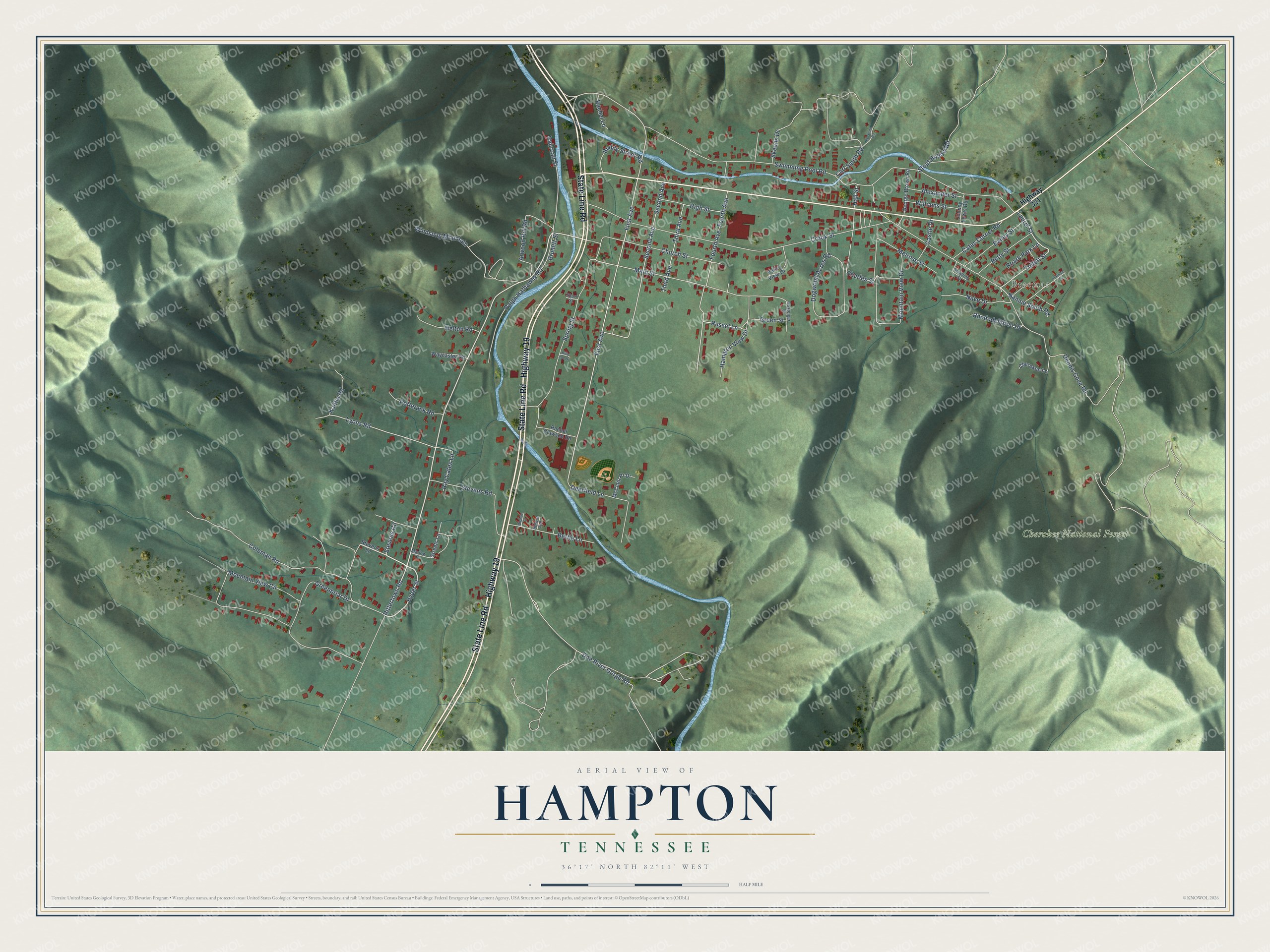 Watermarked full-map preview of Hampton, Tennessee