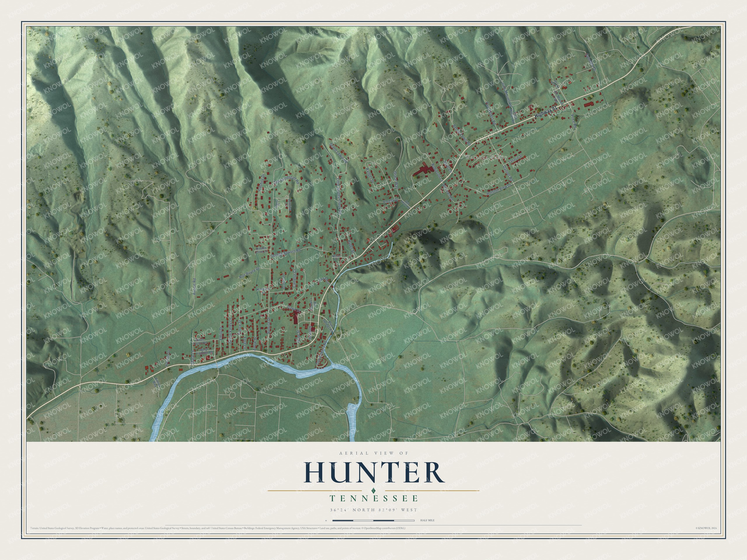 Watermarked full-map preview of Hunter, Tennessee