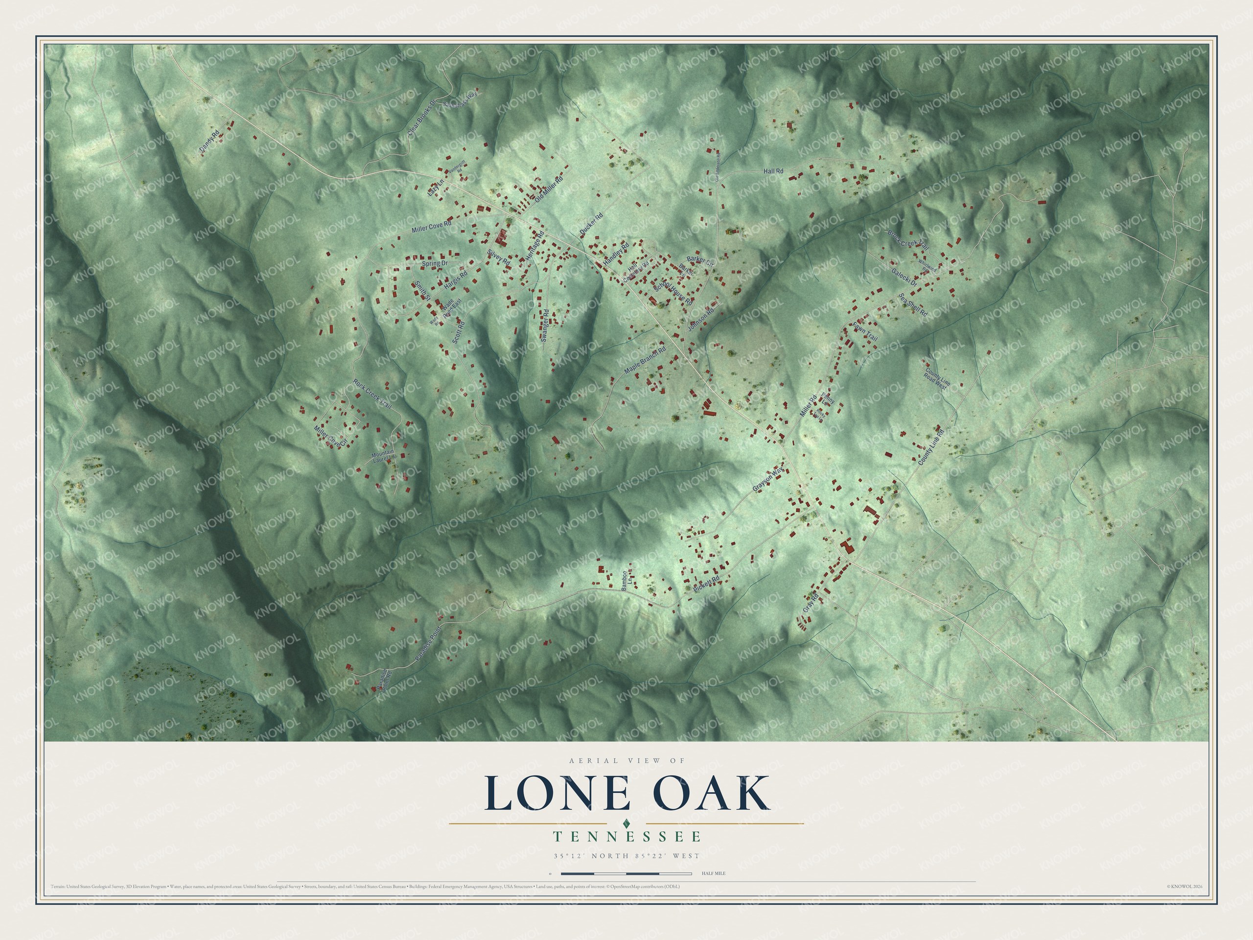 Watermarked full-map preview of Lone Oak, Tennessee