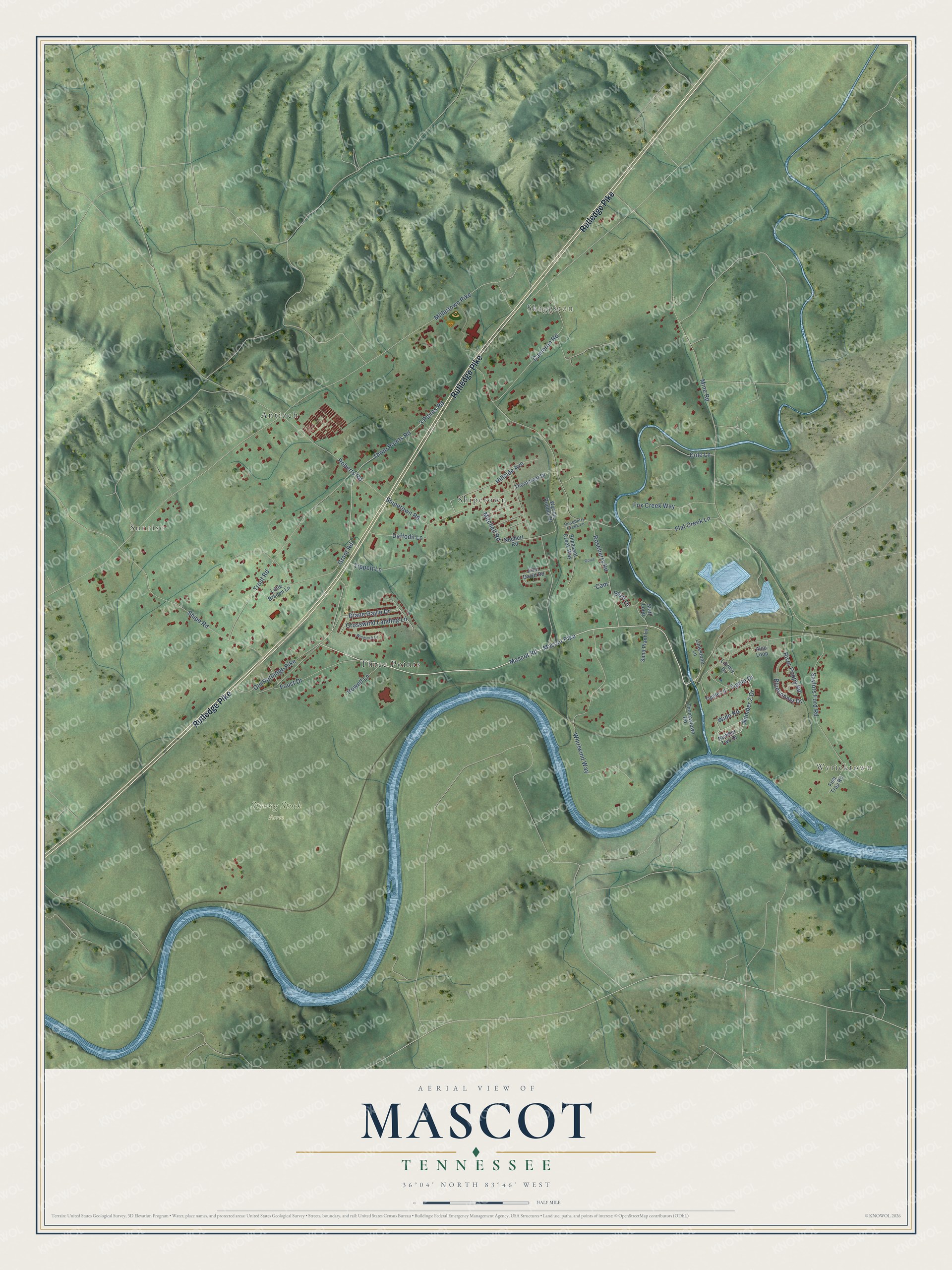 Watermarked full-map preview of Mascot, Tennessee