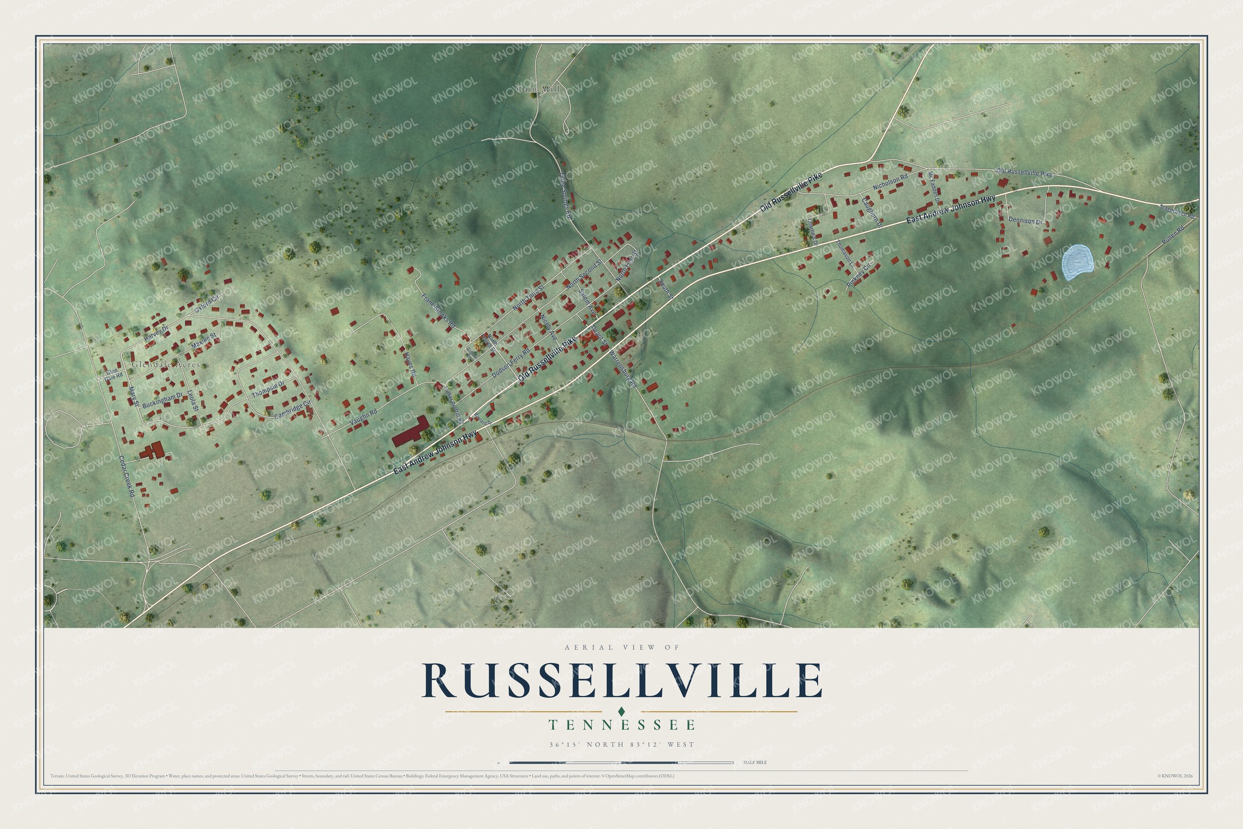 Watermarked full-map preview of Russellville, Tennessee
