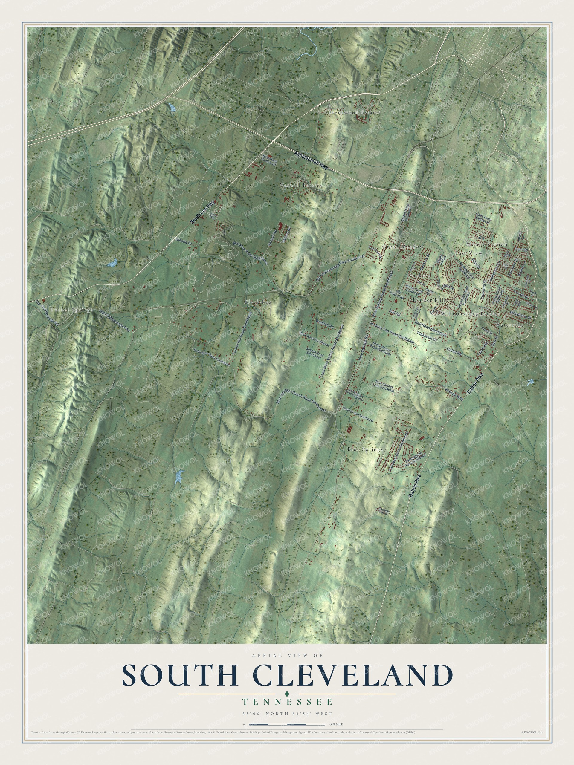 Watermarked full-map preview of South Cleveland, Tennessee