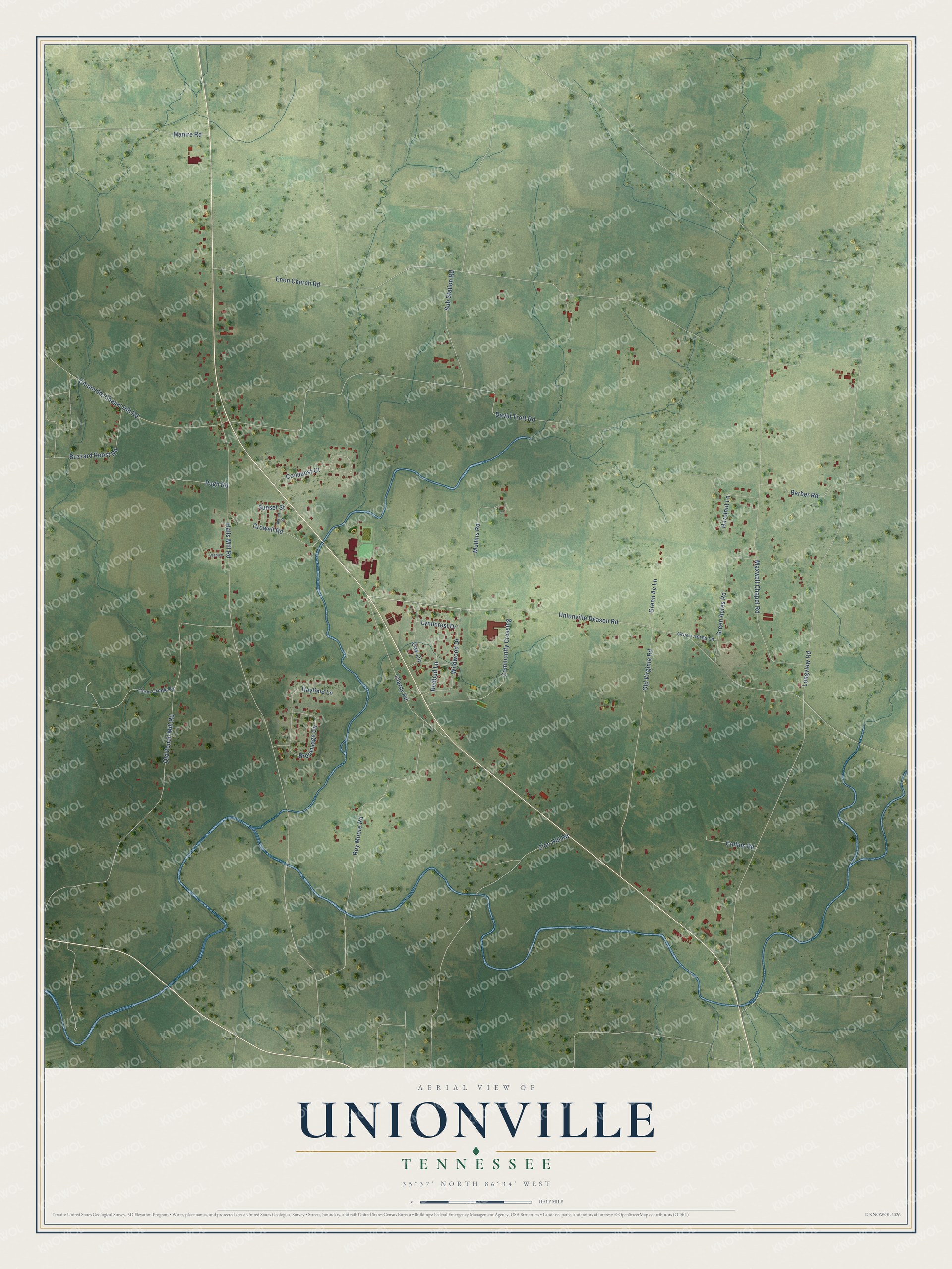 Watermarked full-map preview of Unionville, Tennessee