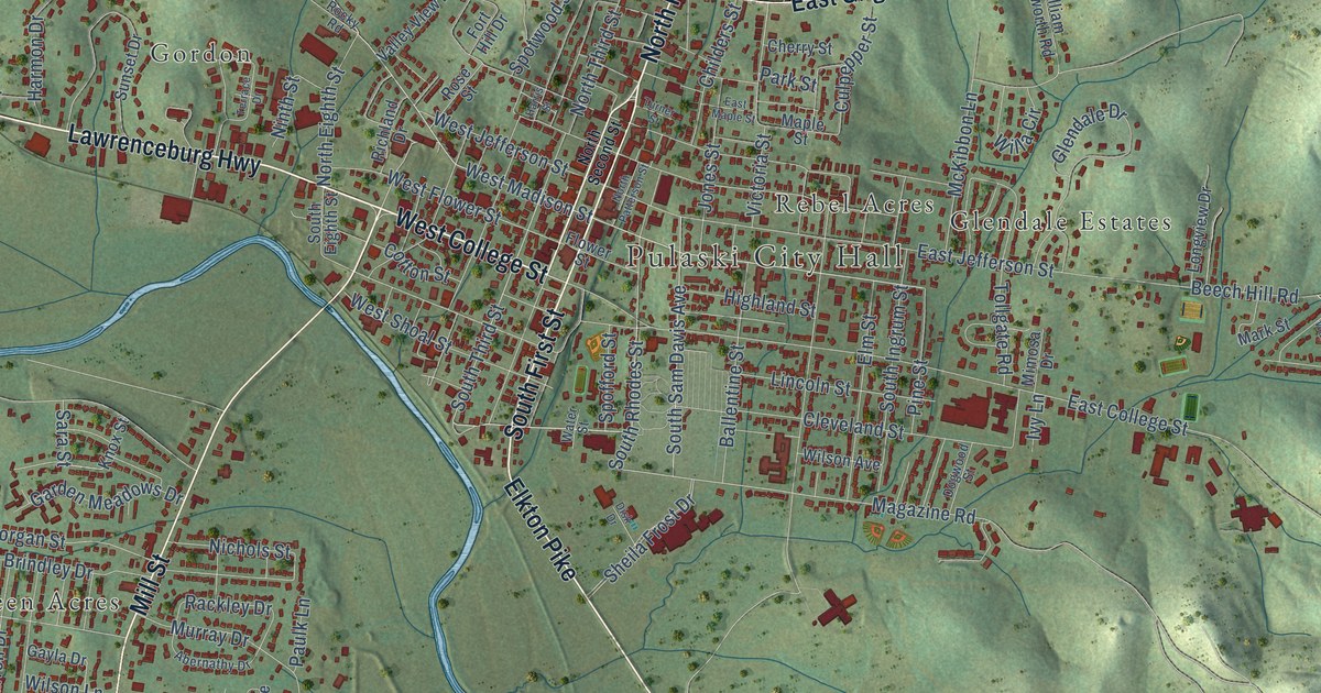 Map of Pulaski, Tennessee in 2026