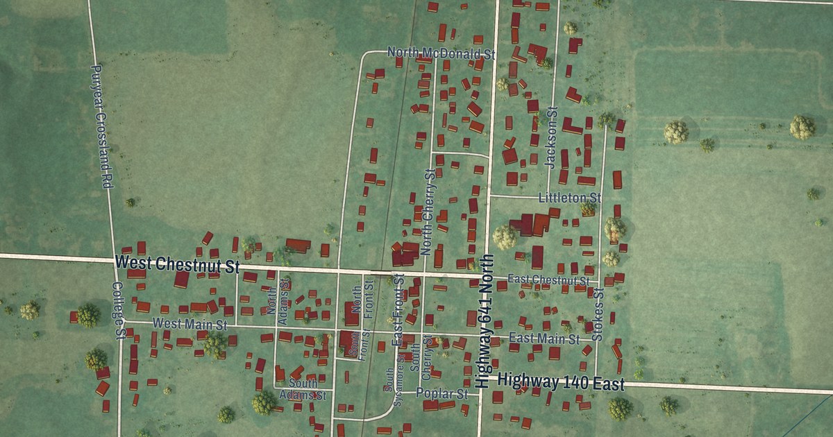 Map of Puryear, Tennessee in 2026