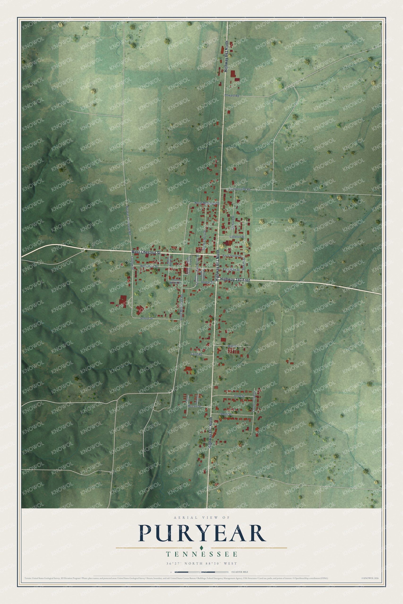 Watermarked full-map preview of Puryear, Tennessee