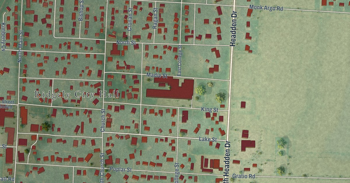 Map of Ridgely, Tennessee in 2026