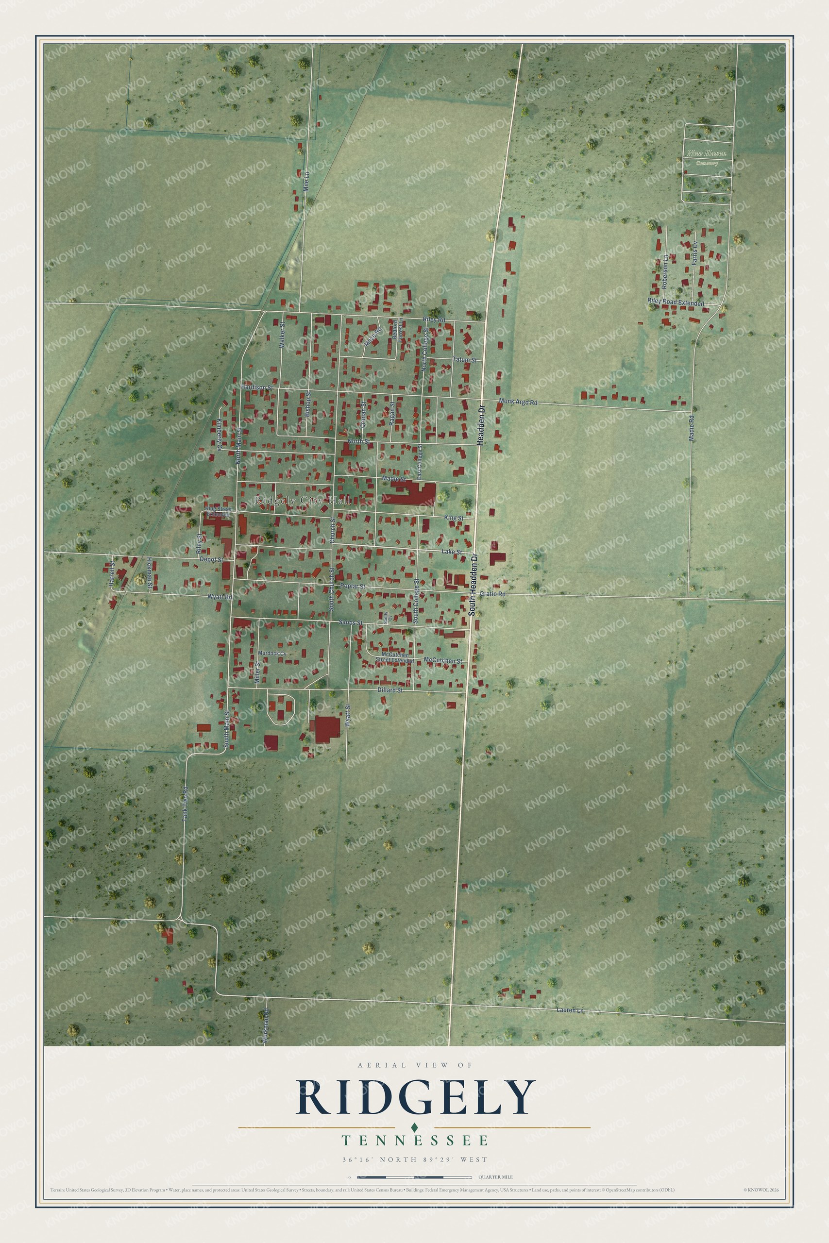 Watermarked full-map preview of Ridgely, Tennessee