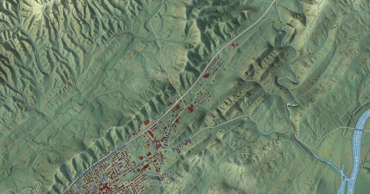 Map of Rogersville, Tennessee in 2026