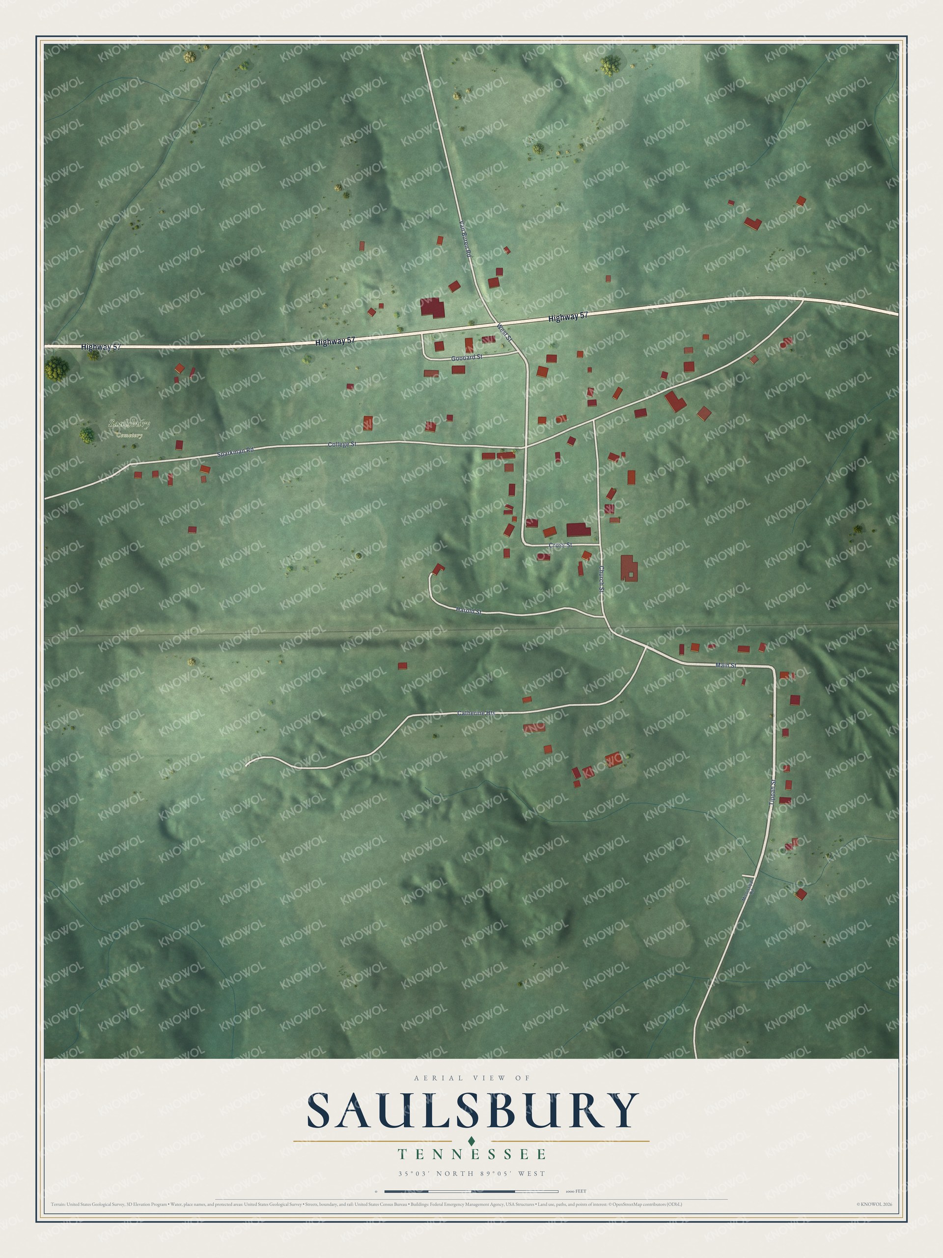 Watermarked full-map preview of Saulsbury, Tennessee