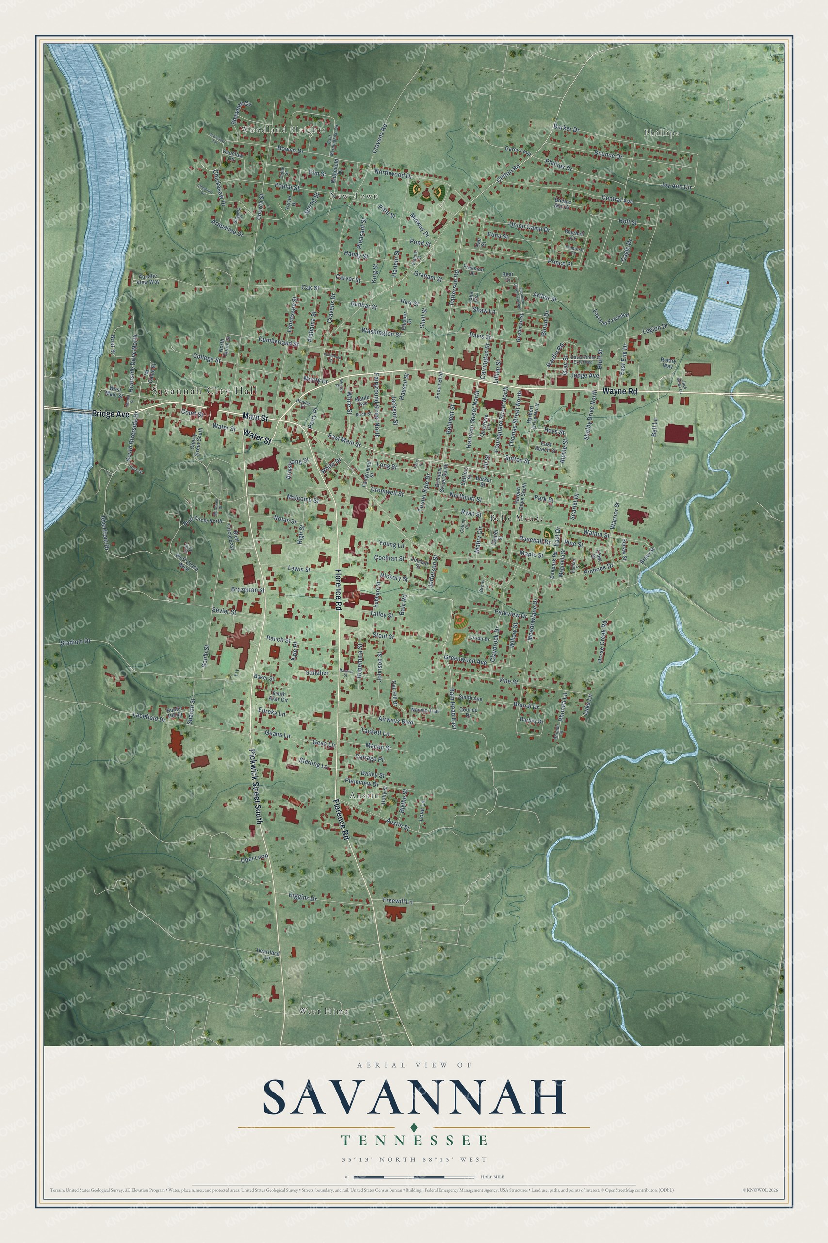 Watermarked full-map preview of Savannah, Tennessee