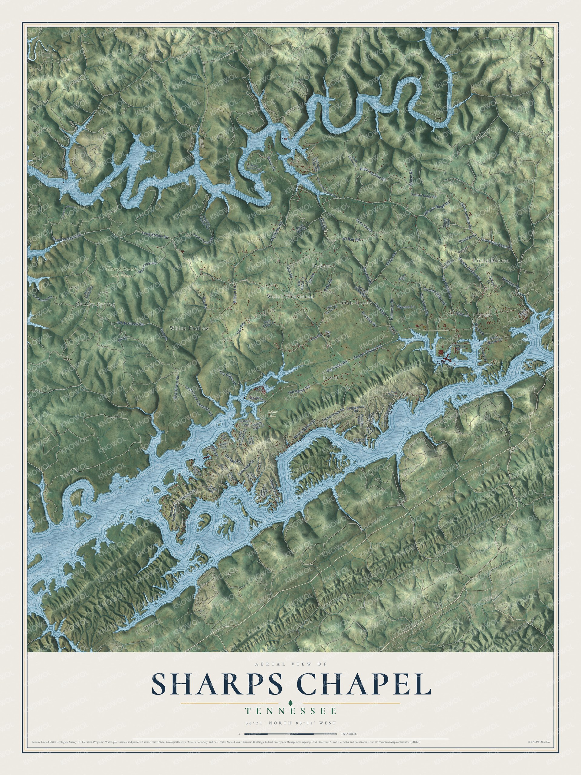 Watermarked full-map preview of Sharps Chapel, Tennessee