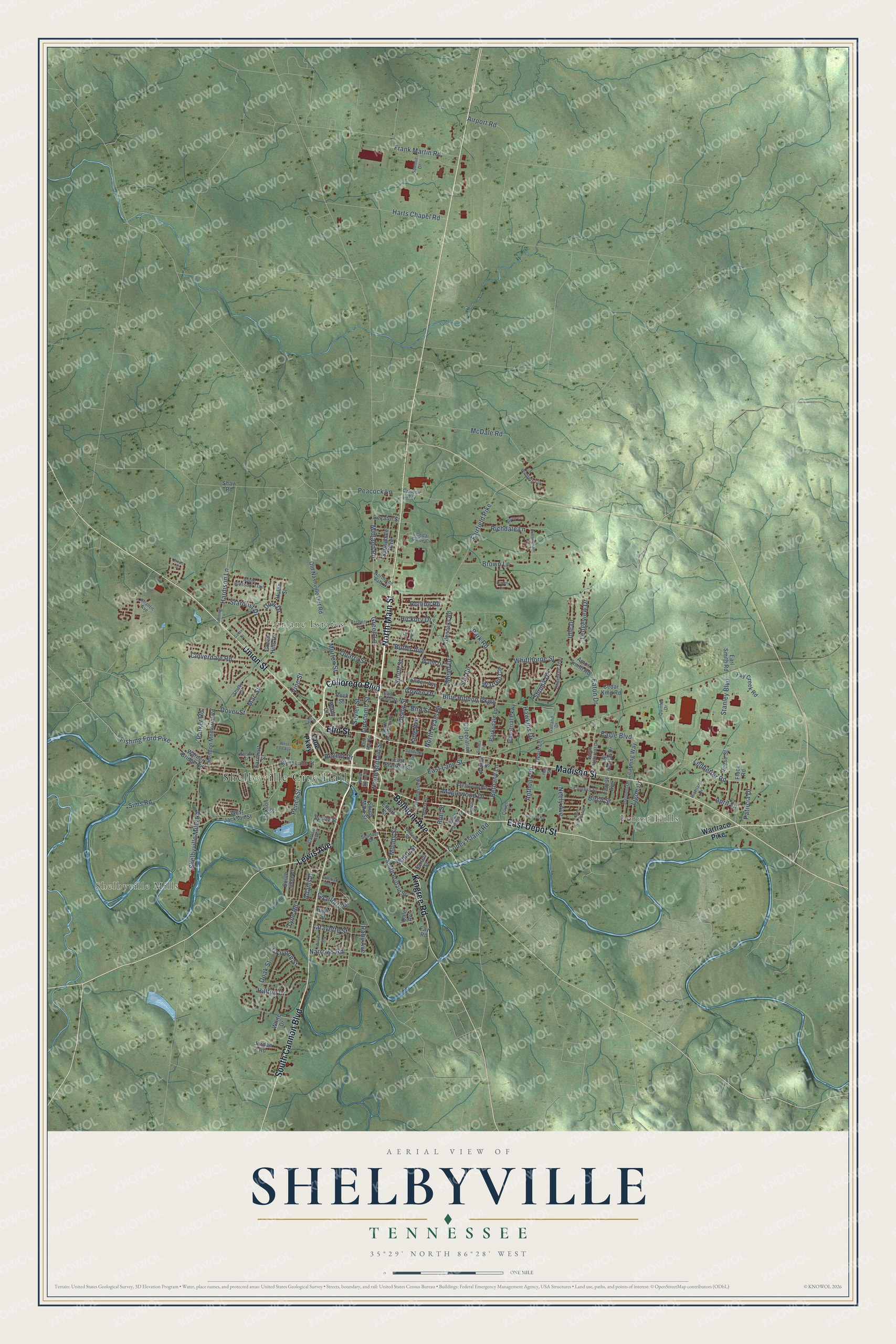 Watermarked full-map preview of Shelbyville, Tennessee