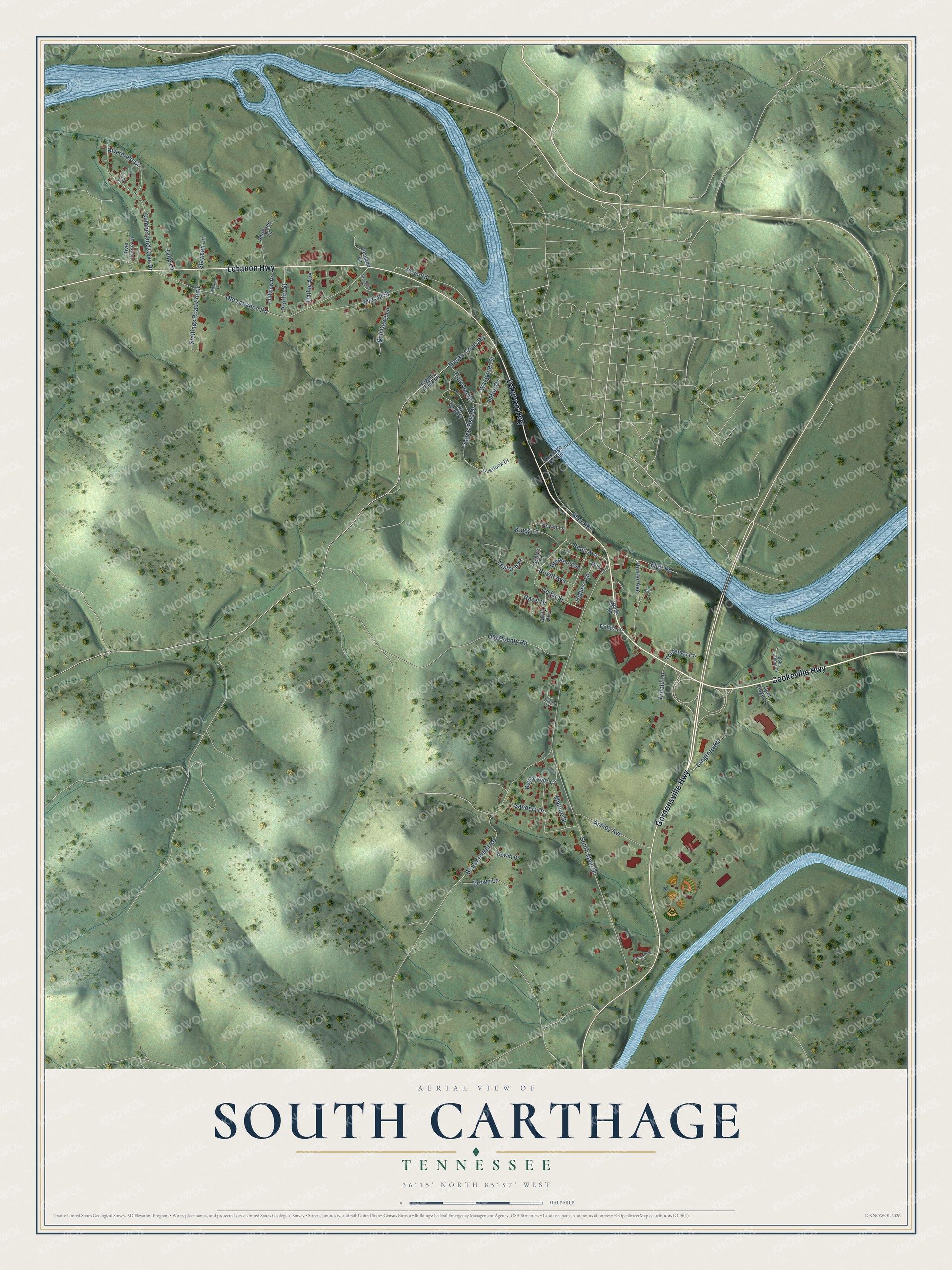 Watermarked full-map preview of South Carthage, Tennessee