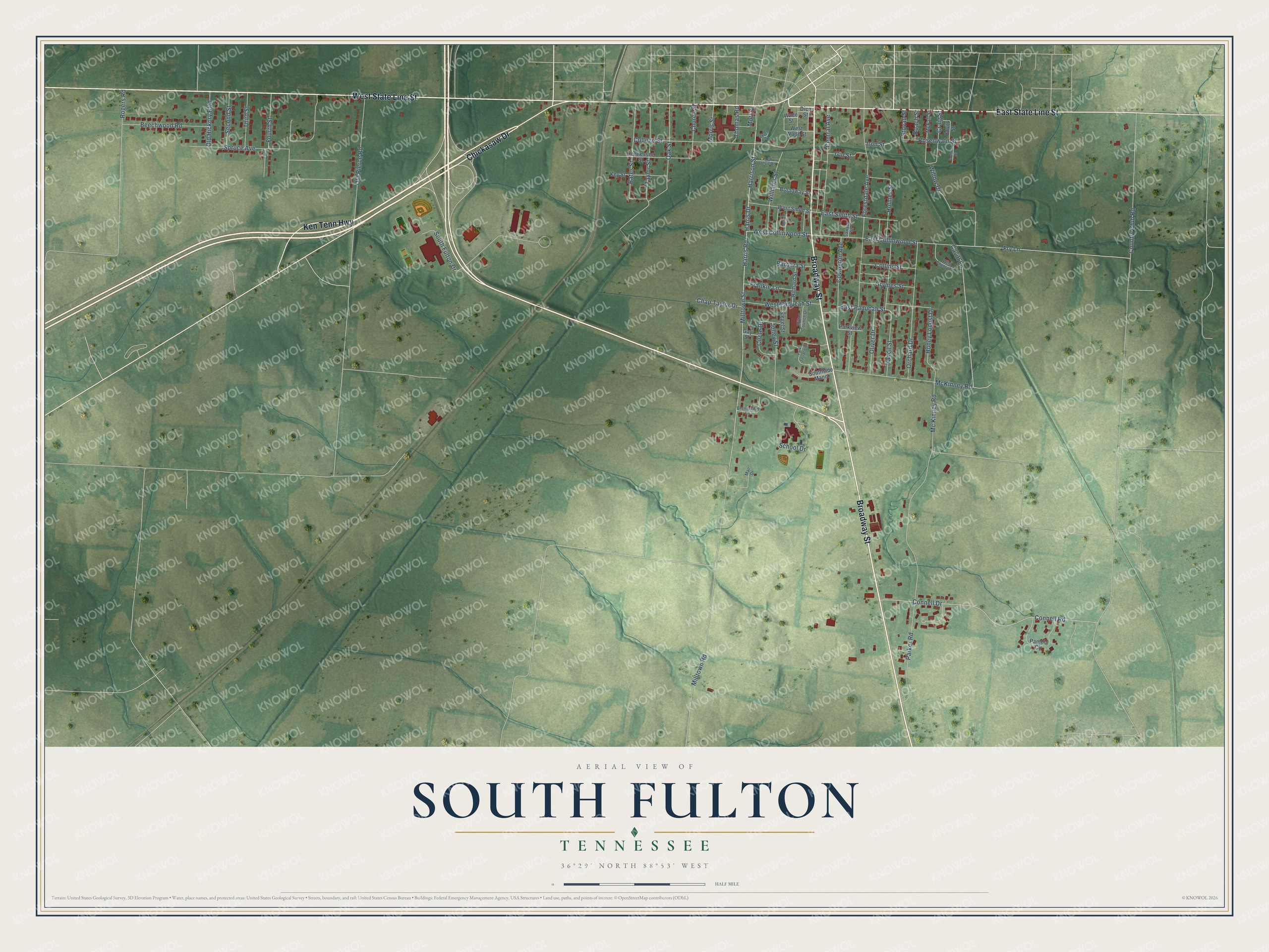 Watermarked full-map preview of South Fulton, Tennessee