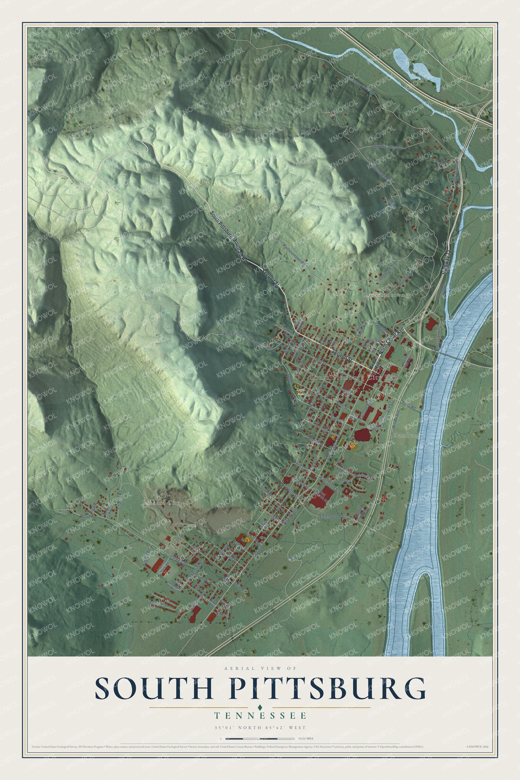 Watermarked full-map preview of South Pittsburg, Tennessee