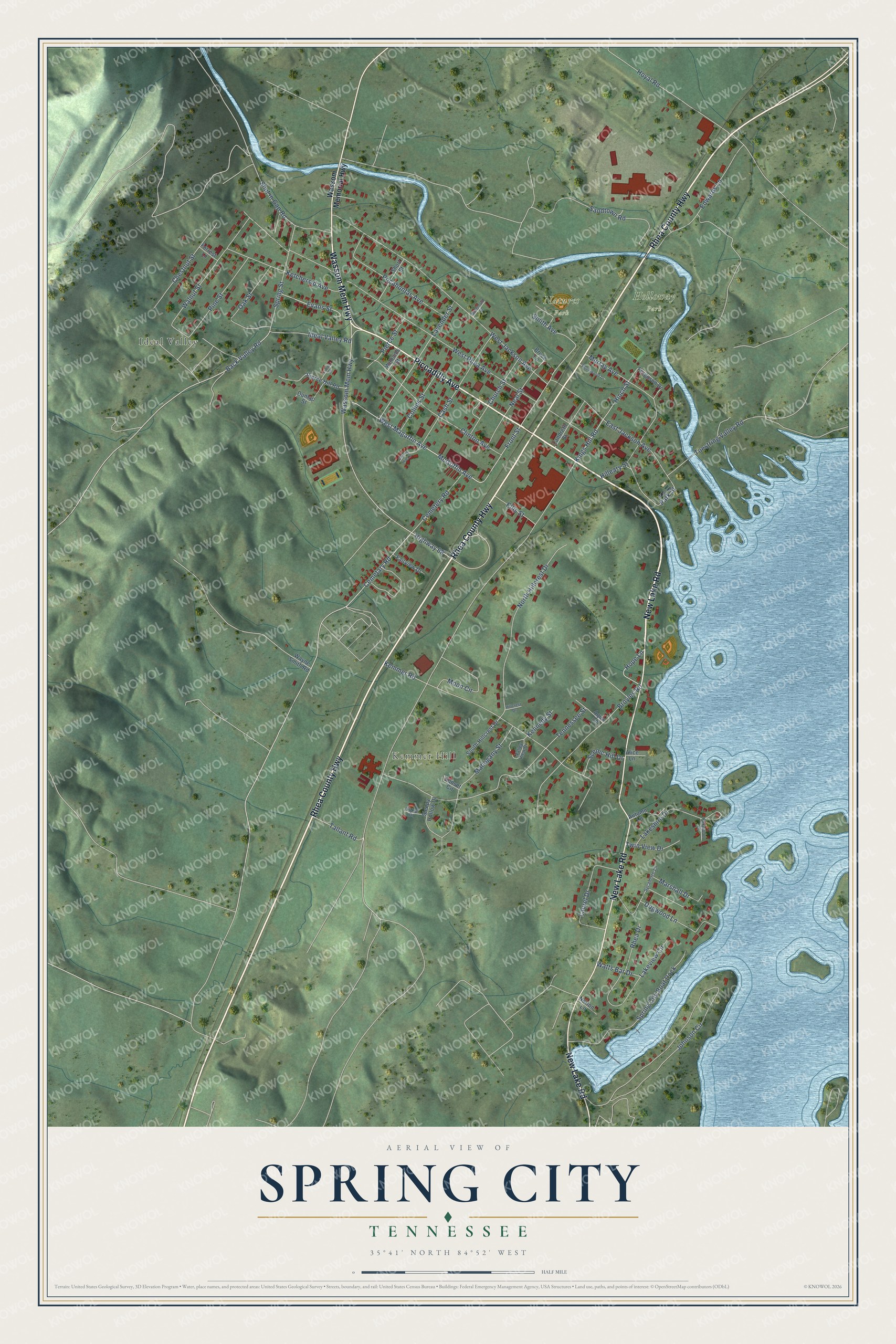 Watermarked full-map preview of Spring City, Tennessee