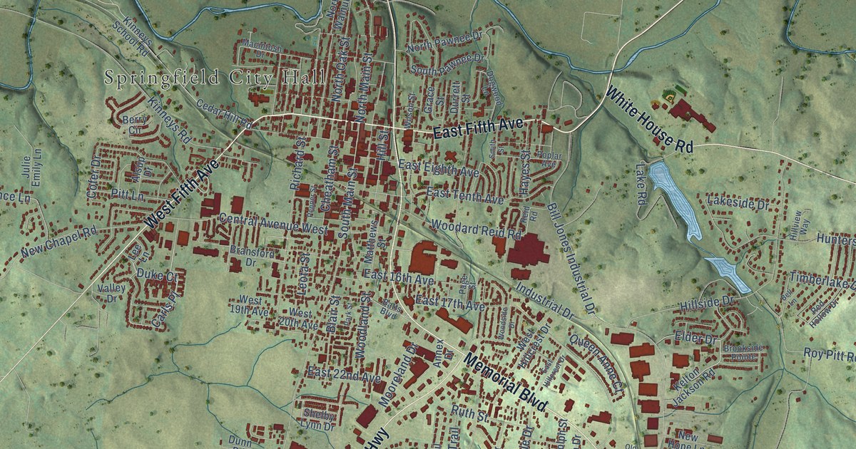 Map of Springfield, Tennessee in 2026