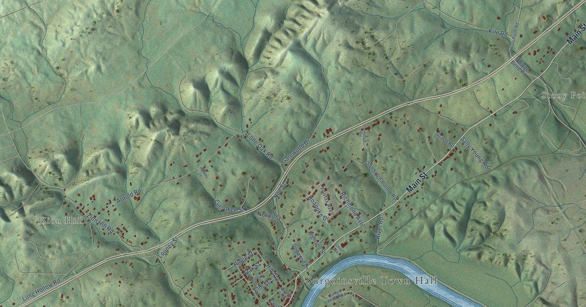 Map of Surgoinsville, Tennessee in 2026