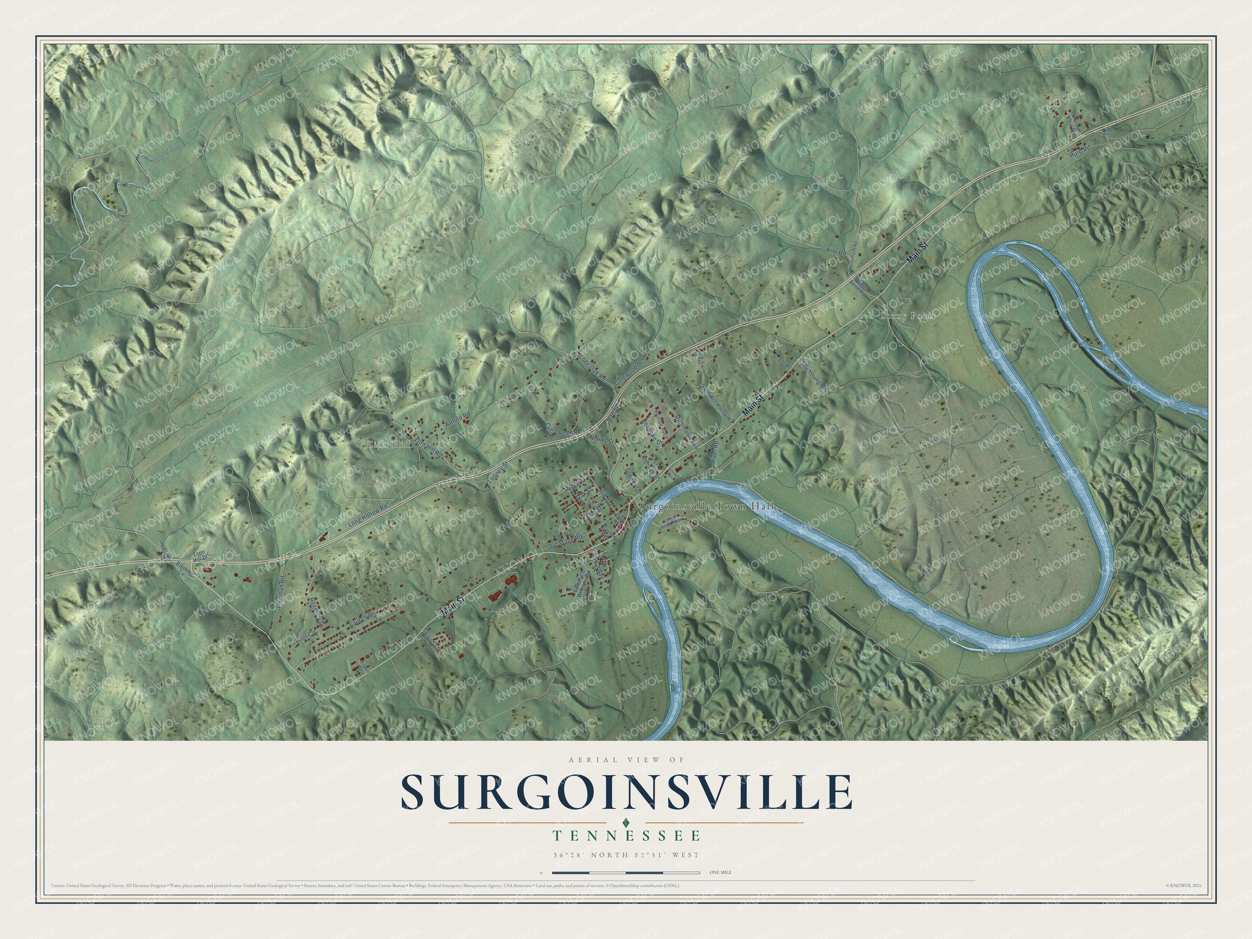 Watermarked full-map preview of Surgoinsville, Tennessee