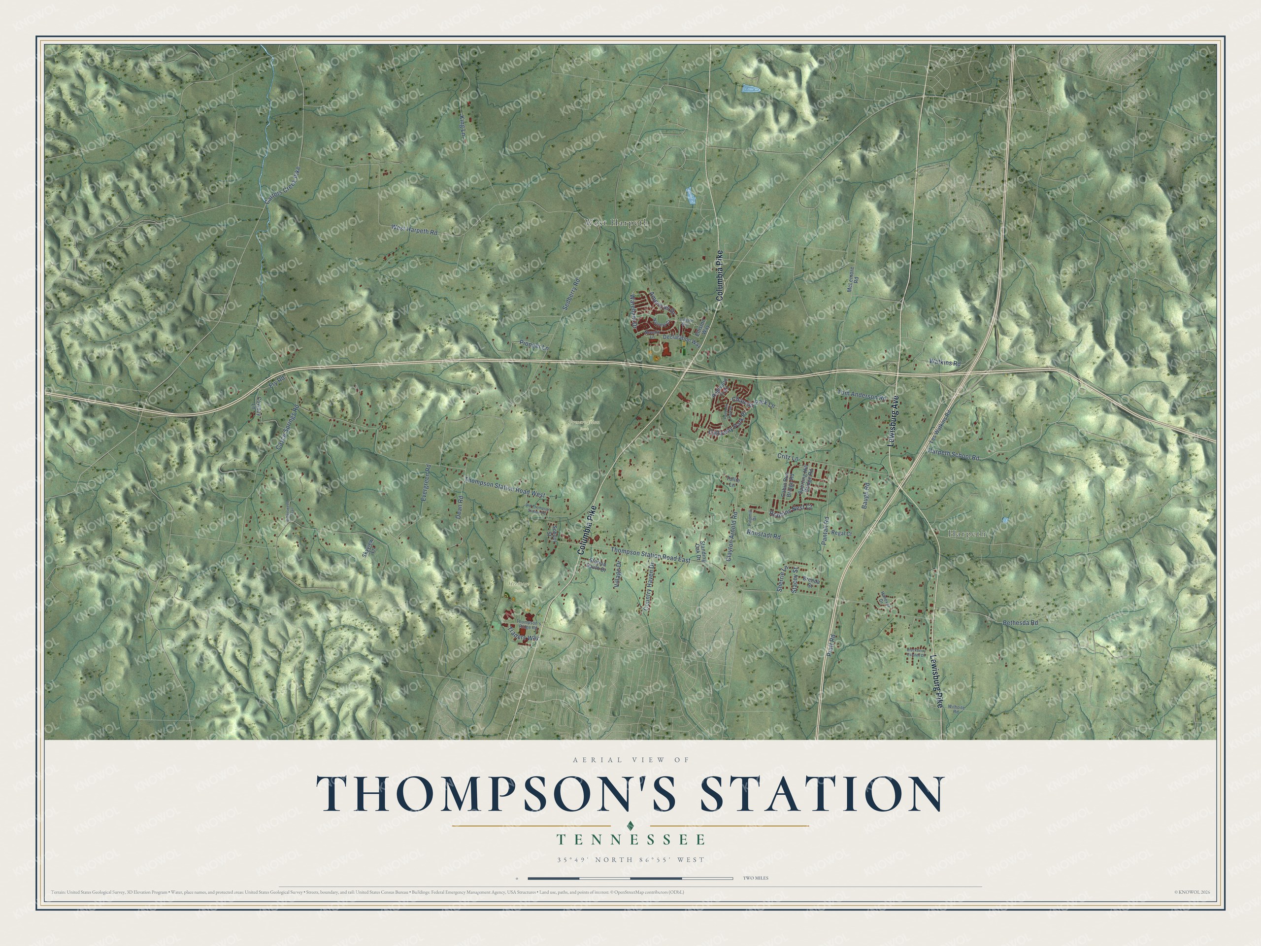 Watermarked full-map preview of Thompson's Station, Tennessee