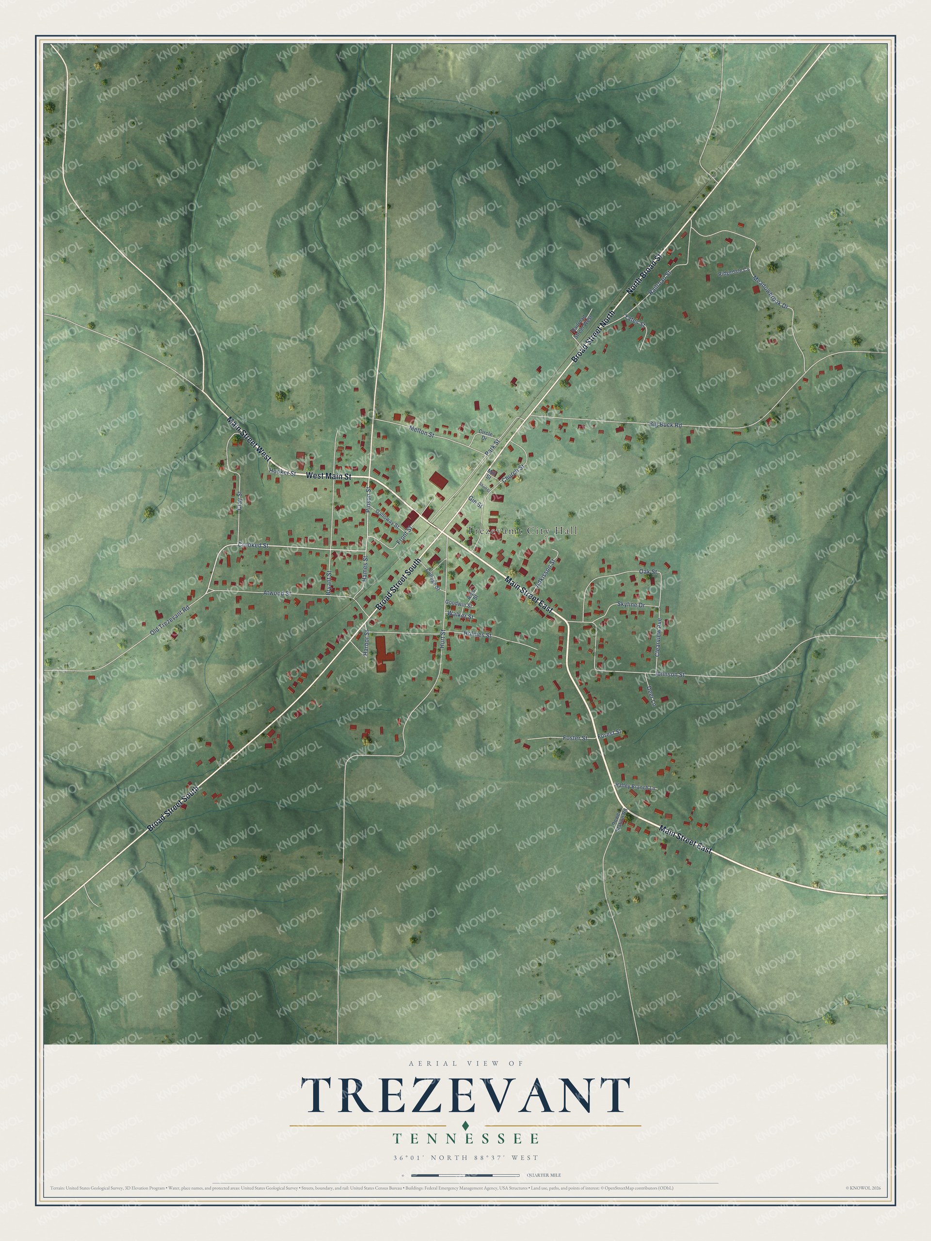 Watermarked full-map preview of Trezevant, Tennessee