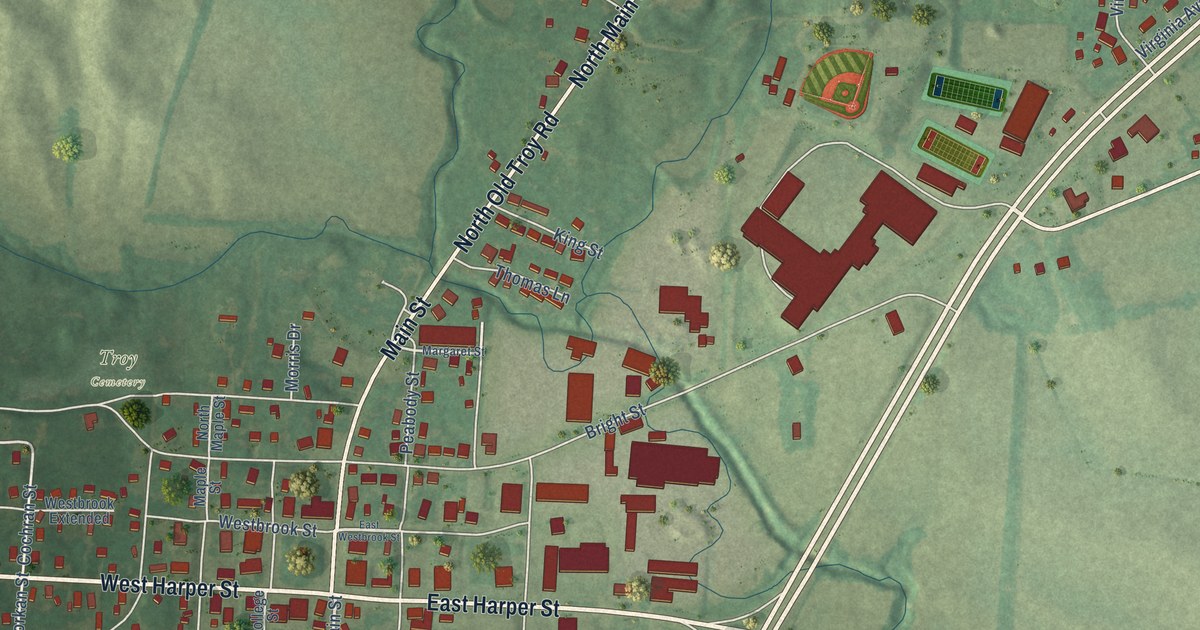 Map of Troy, Tennessee in 2026